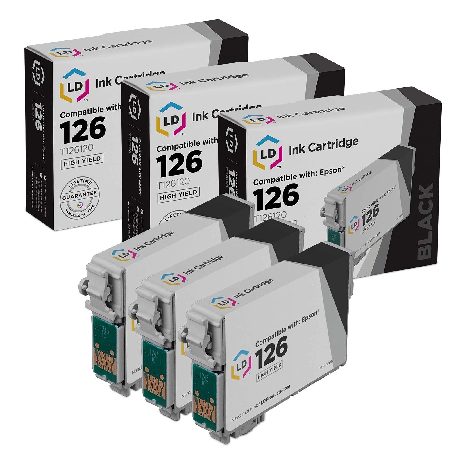 LD Reman Replacement T126120 for Epson T126 126 Set of 7 Black Inkjet Cartridges