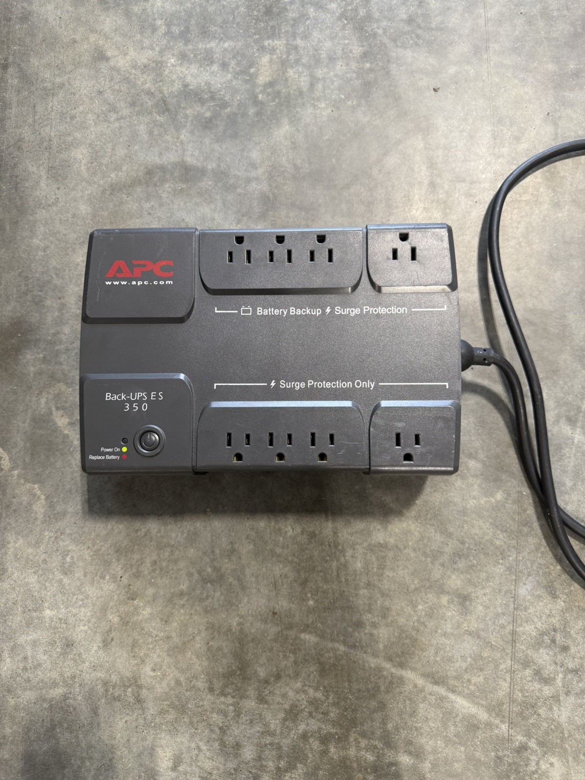 APC UPS: 350VA 200w 120V BE350R With Battery Back-UPS E S Power Surge Protector