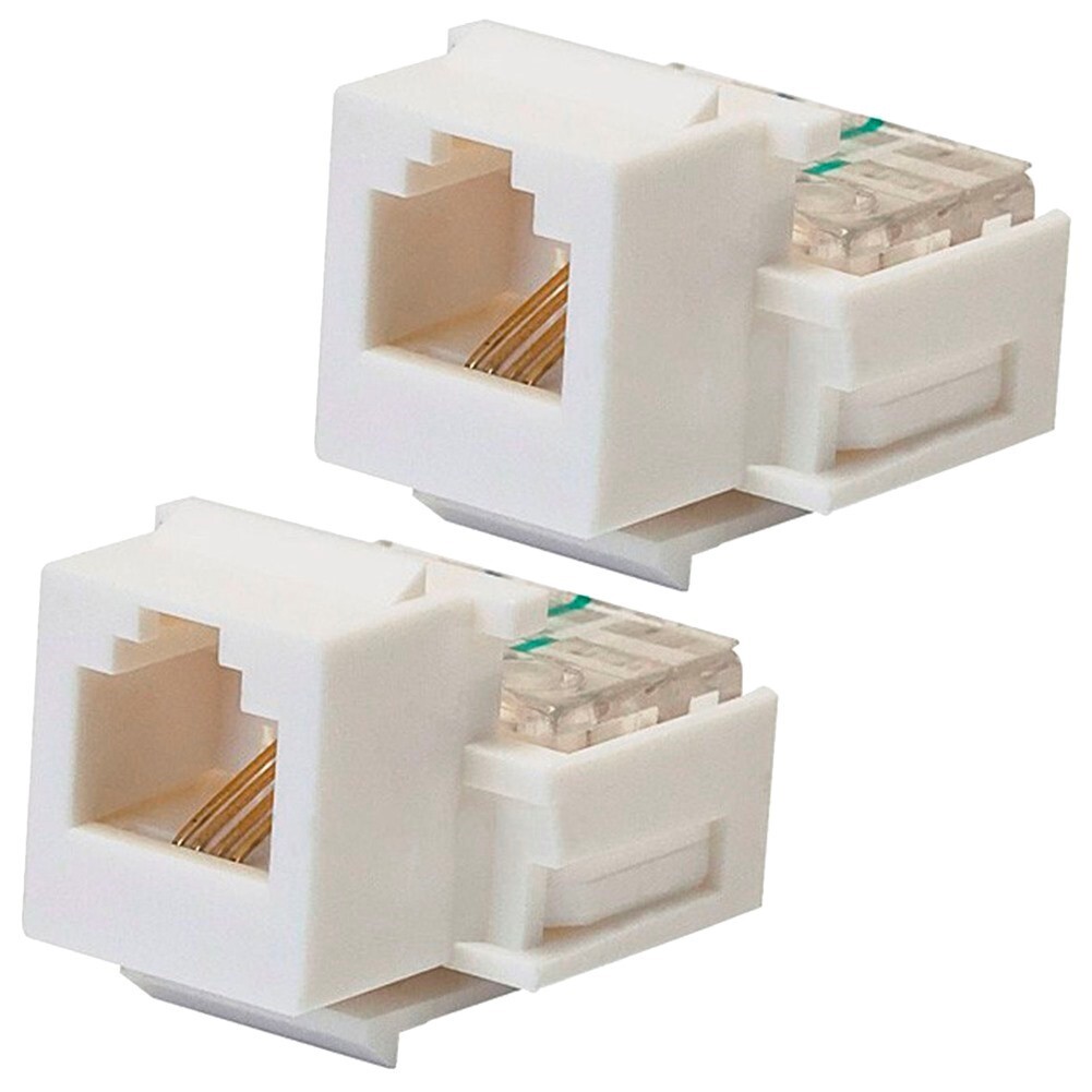 2 Pcs RJ-11 Keystone Jack Toolless Telephone Phone Line Wall Plate Modular White