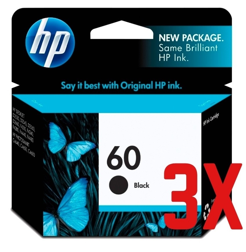 3x Genuine HP 60 Black Ink Cartridge Exp Apr 2023.....                       65