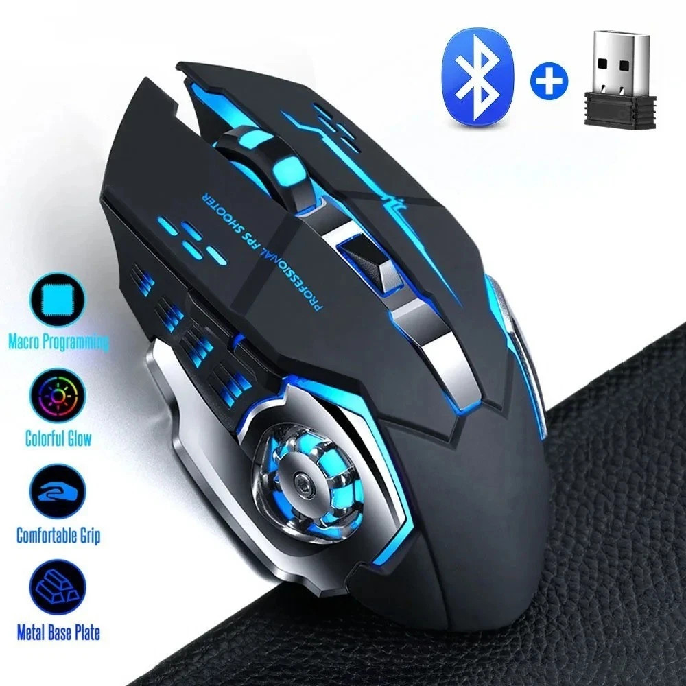 Wireless Bluetooth Gaming Mouse Rechargeable Silent RGB USB 2.4G