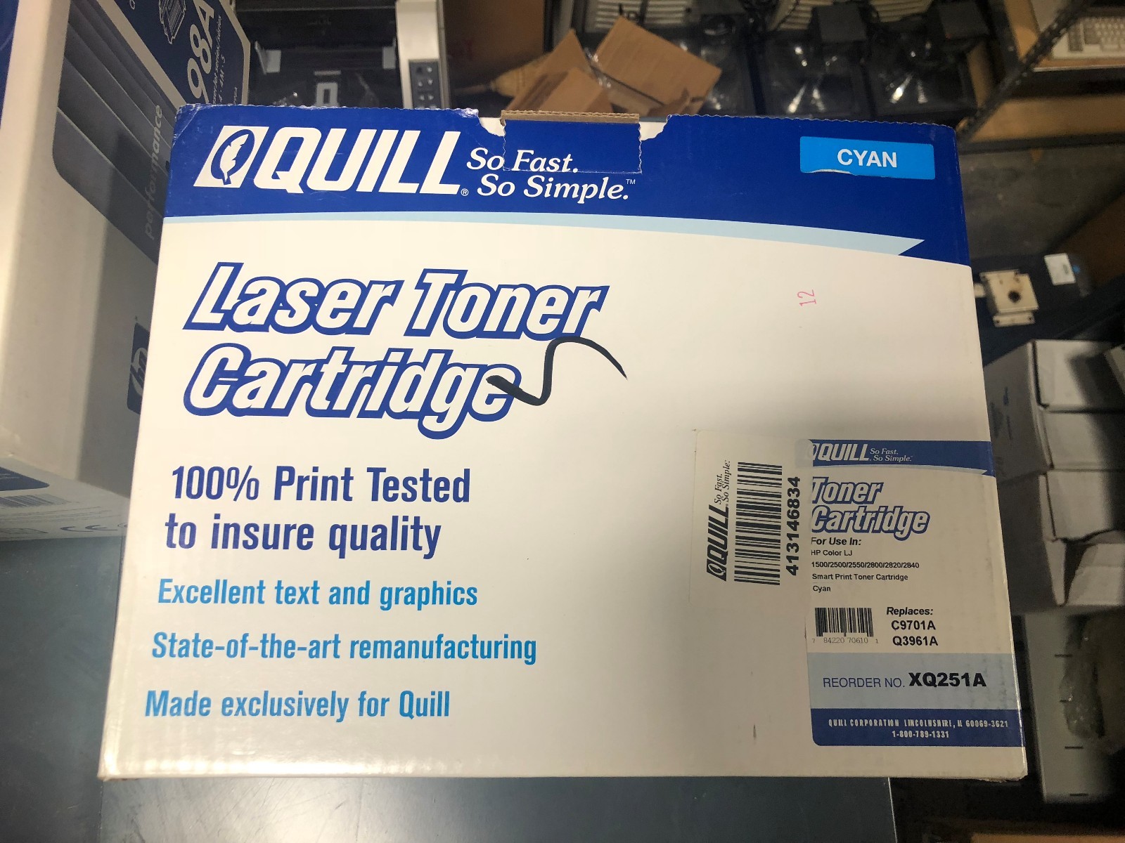 One Sealed Quill # XQ251A Cyan Laser Toner Cartridge replaces HP C9701A Q3961A
