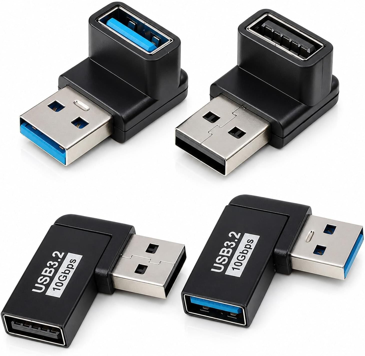 4 Pack 90 Degree USB 3.0 Adapter Male to Female Right Angle Extender Connector