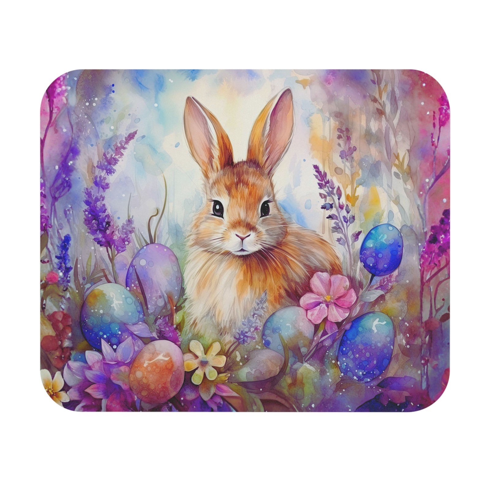 Watercolor Easter Bunny Mouse Pad | Rabbit Floral Eggs, Spring Desk Mat