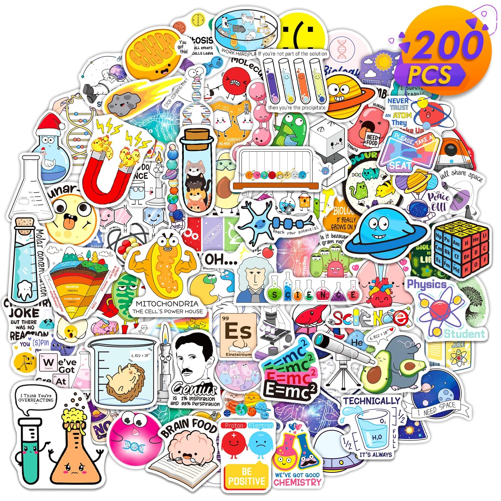 200PCS Science Stickers Bulk for Kids Students Teachers Colorful