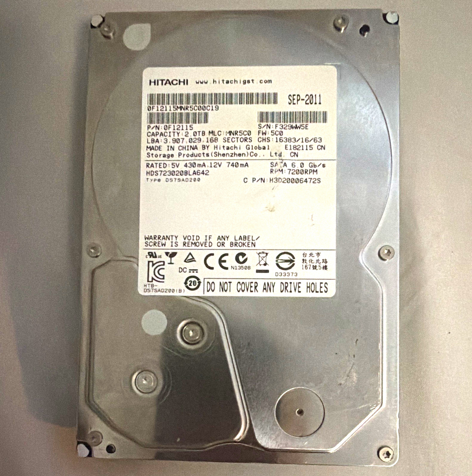 Hitachi Deskstar 2TB 3.5" SATA 6Gb/s 7200RPM 32MB HDD HDS723020BLA642