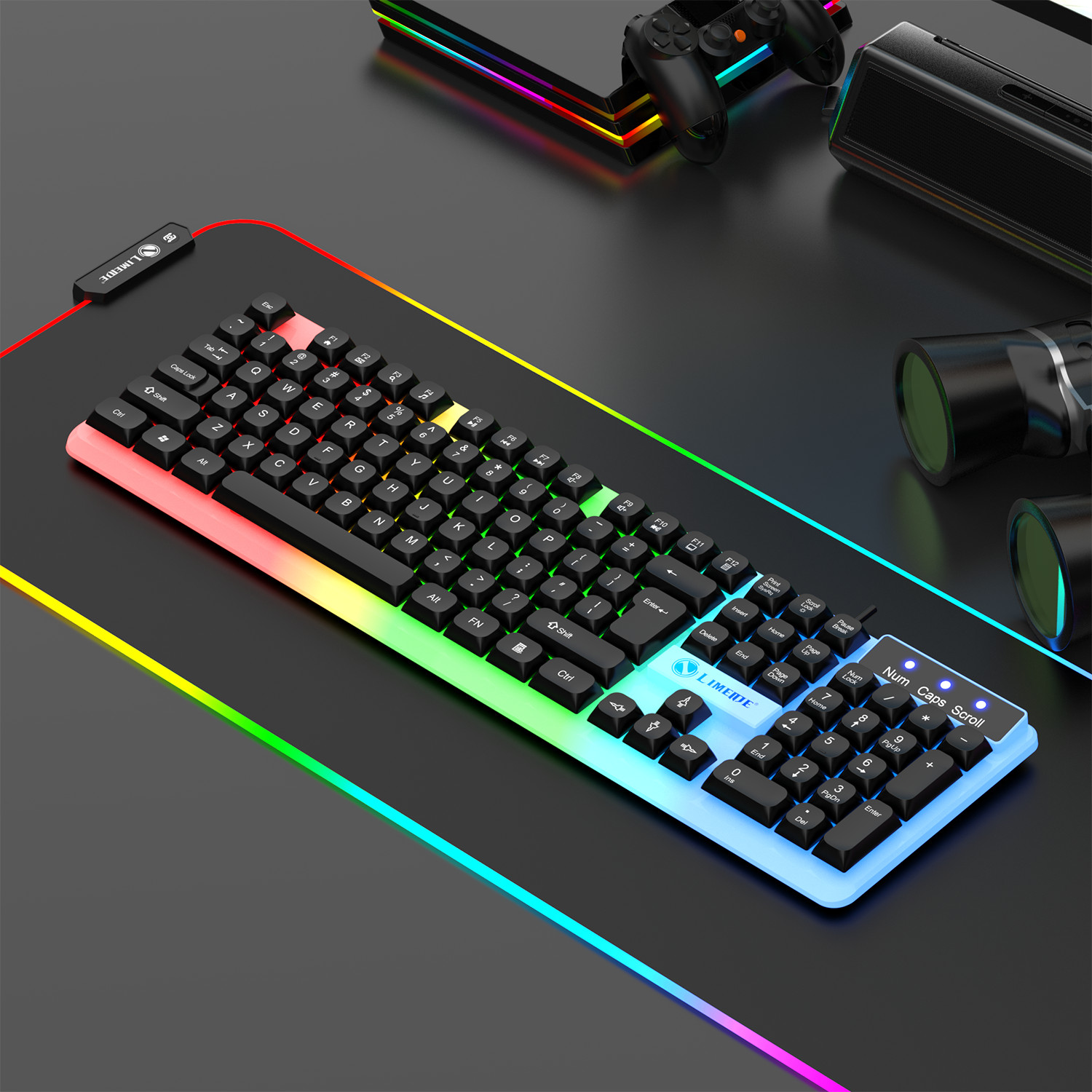 RGB Backlit Gaming Keyboard 104 Keys Spherical Keycaps Ergonomic USB Wired PC