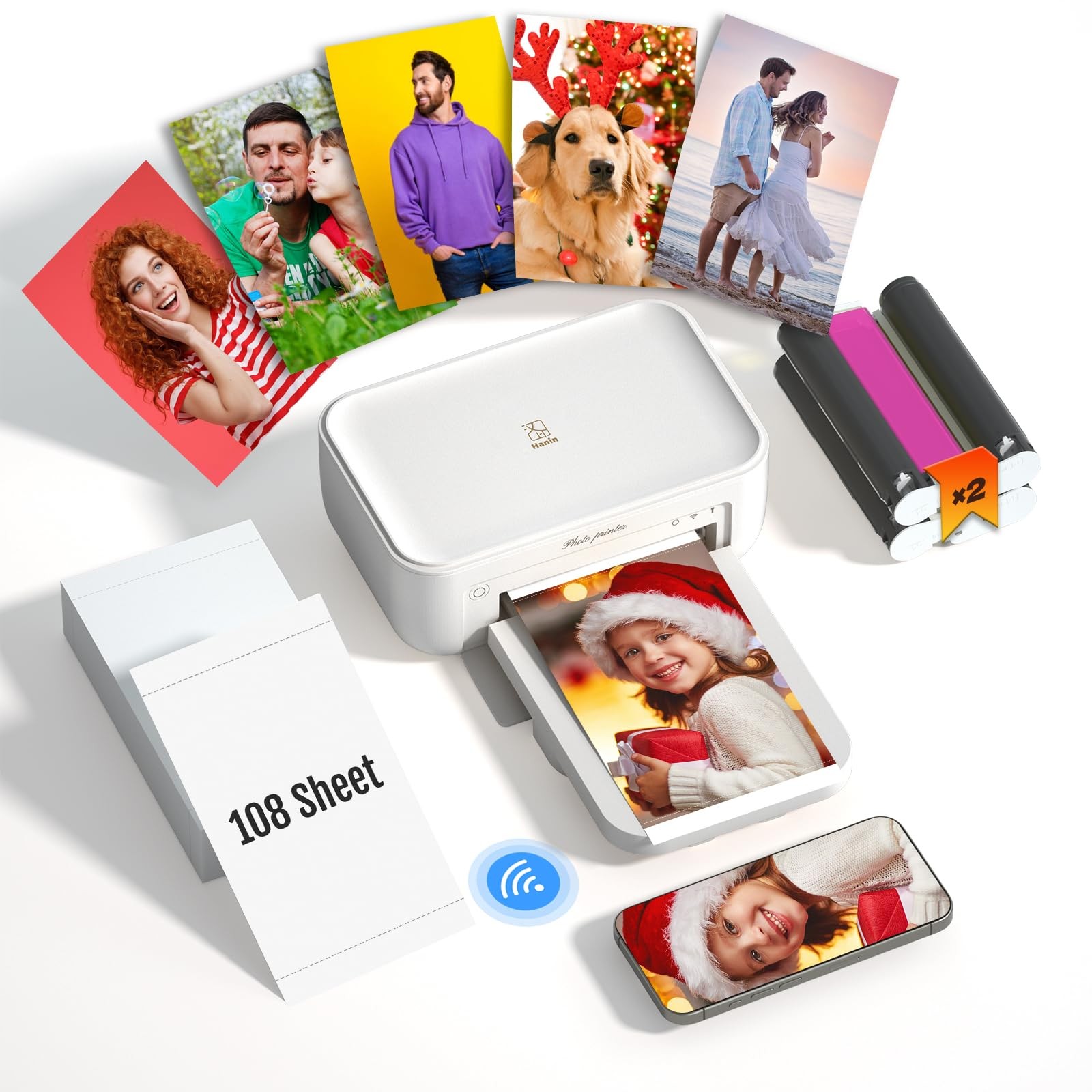 iDPRT 4x6 Photo Printer with 108 Sheets & 2 Ribbons, Picture Printer, White