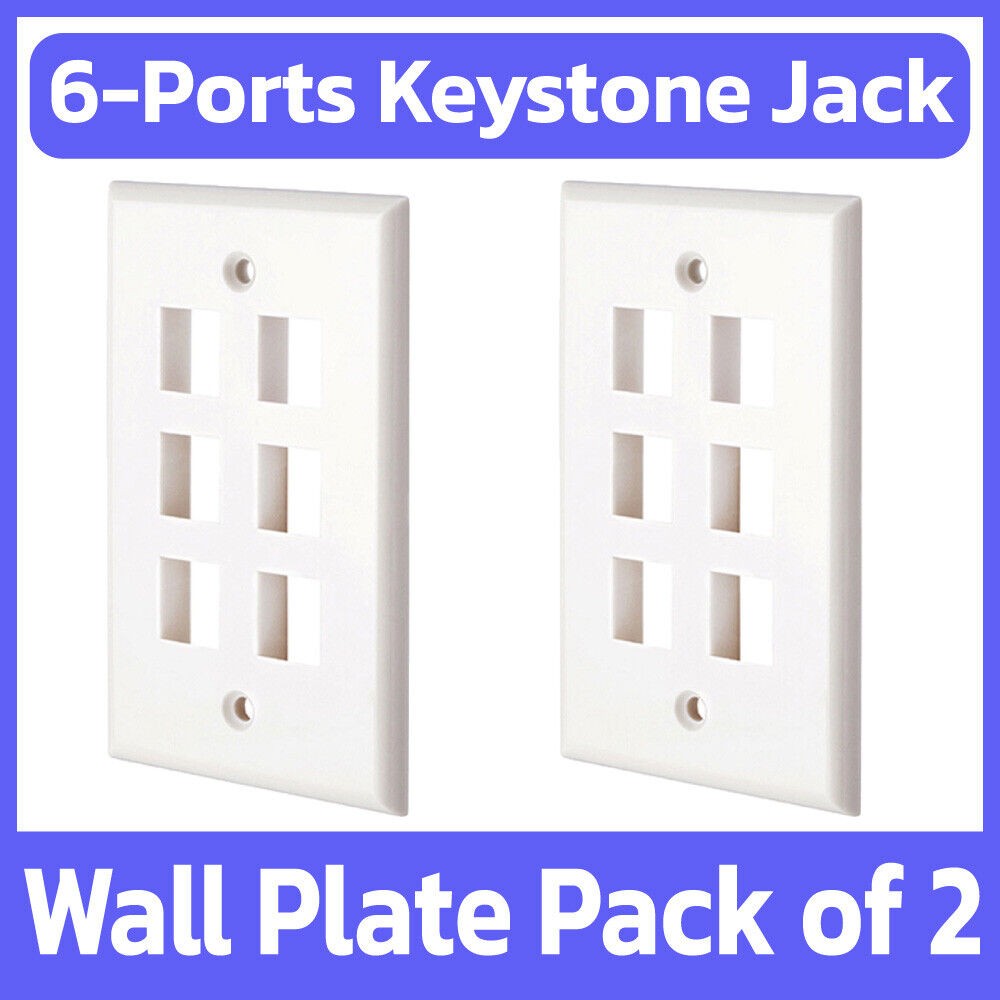 2 Pack Keystone Wall Plate Single Gang Six Ports Faceplate 6 Jack Wallplate