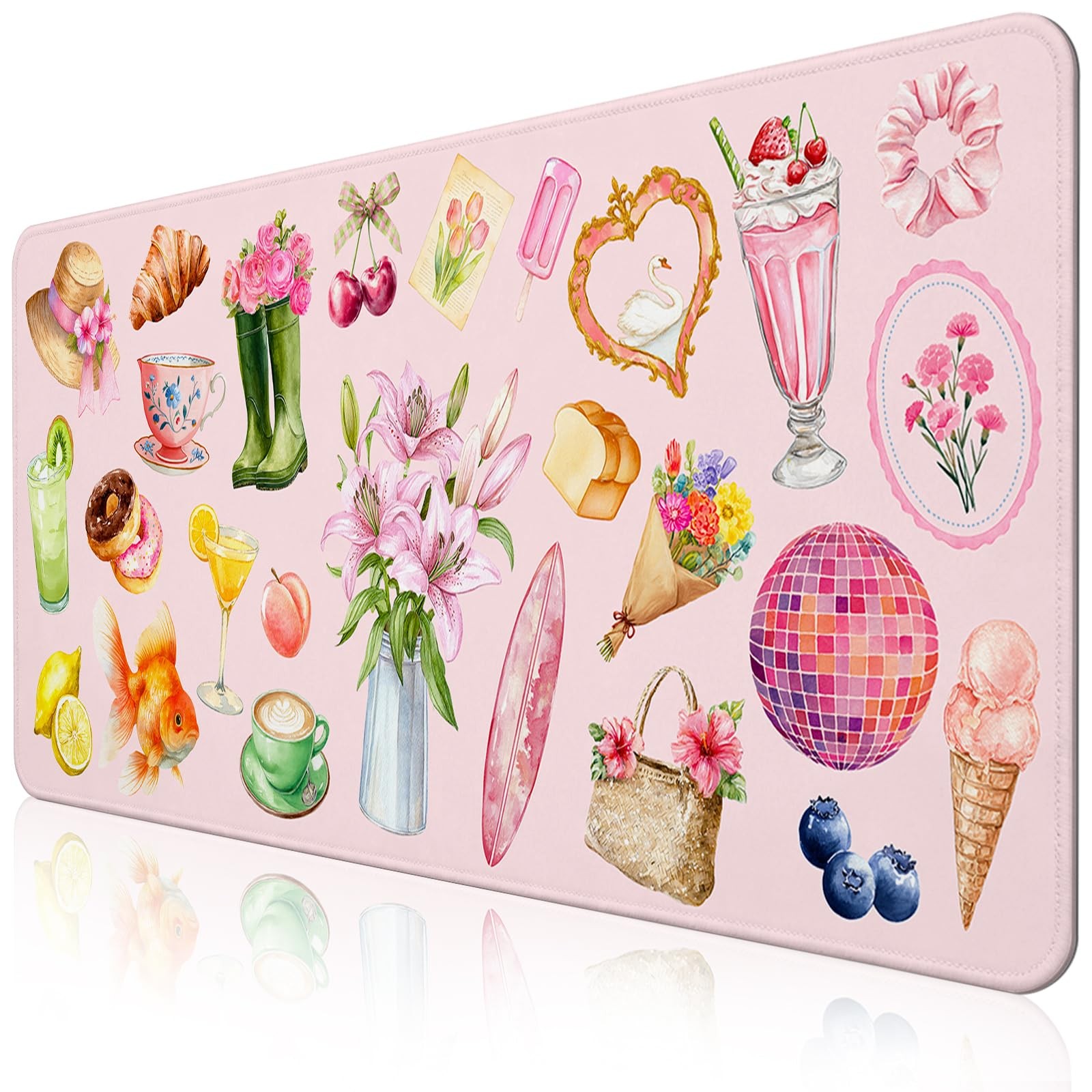 Pink Floral Mouse Pad Large 35.4×15.7 Aesthetic Cute Desk Mat for Women Girls...