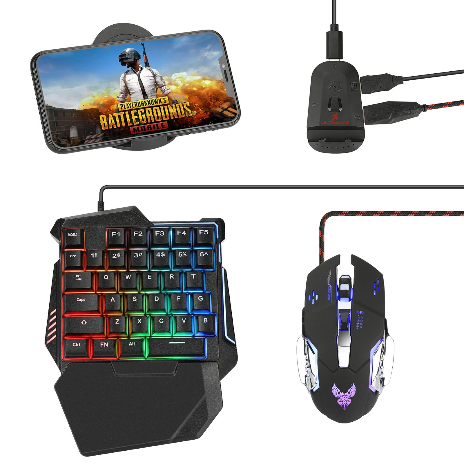Half Hand Gaming Keyboard and Mouse Combo 35 Keys PUBG Wired Mechanical RGB B...