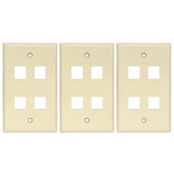3x Ivory 4Port/Hole RJ45 Keystone Jack Insert Wall Plate Smooth Faceplate 1-Gang