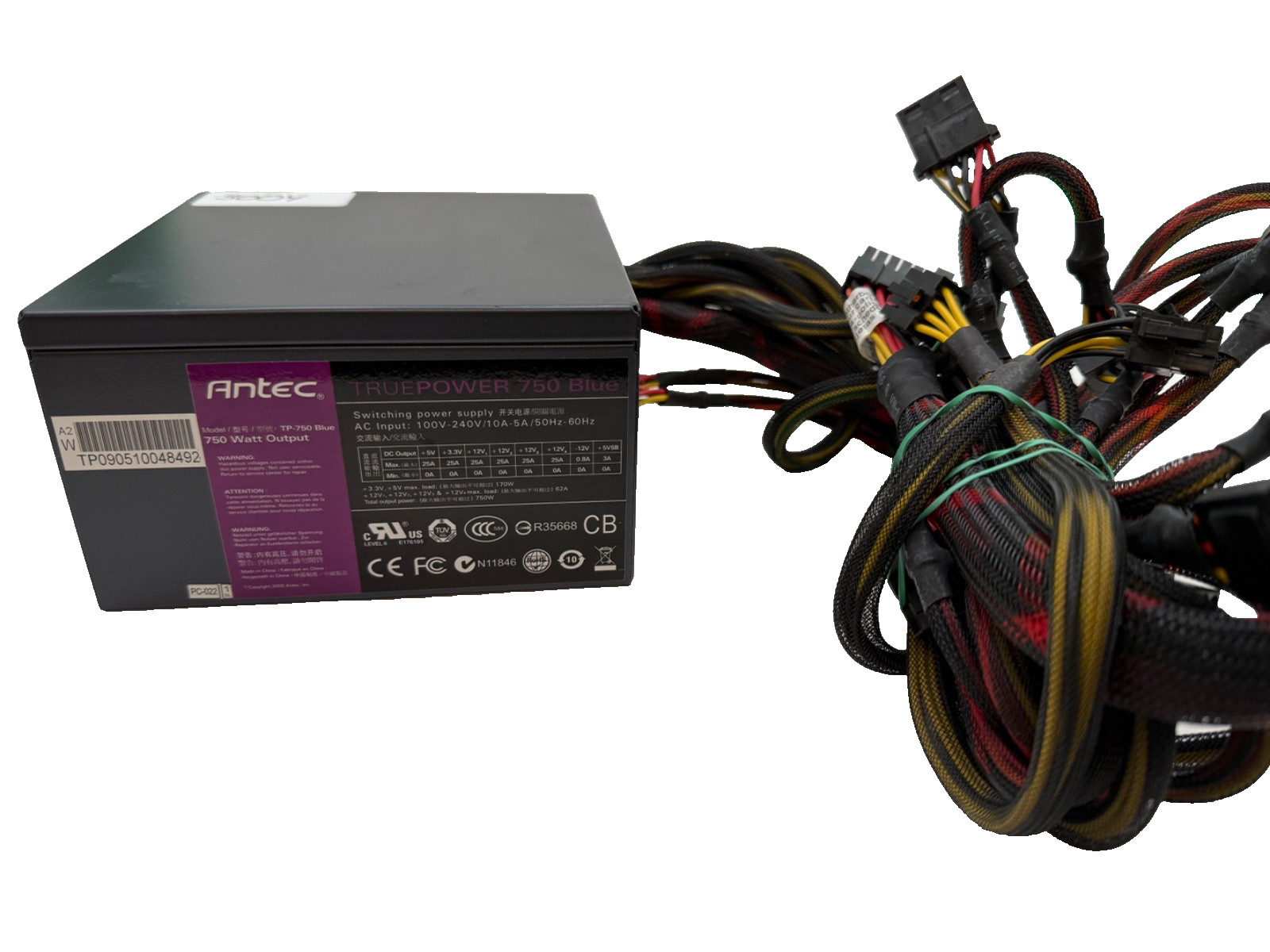 Antec TruePower 750 Blue TP-750 750W PSU-TRUE BLUE -W/Cables and Power Cord