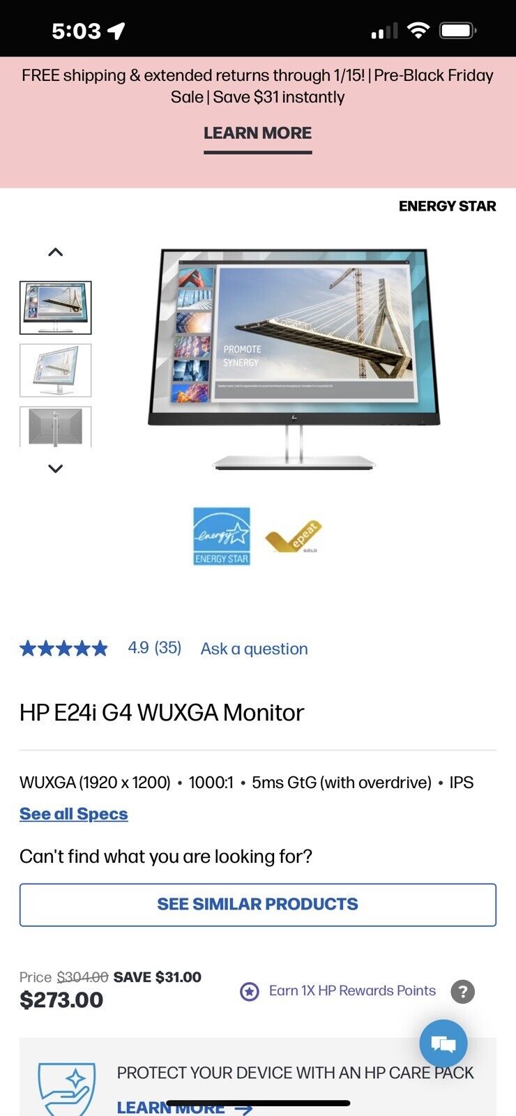 HP HP E24i G4 WUXGAUS •24 inch Diagonal New In box With Warranty