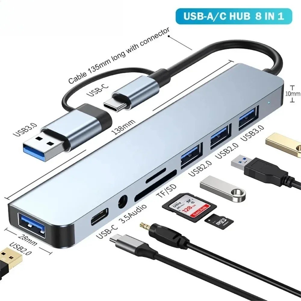 8 in 1 Multi Port USB-C Hub Type C To USB 3.0 4K Adapter For Macbook / Laptop UK