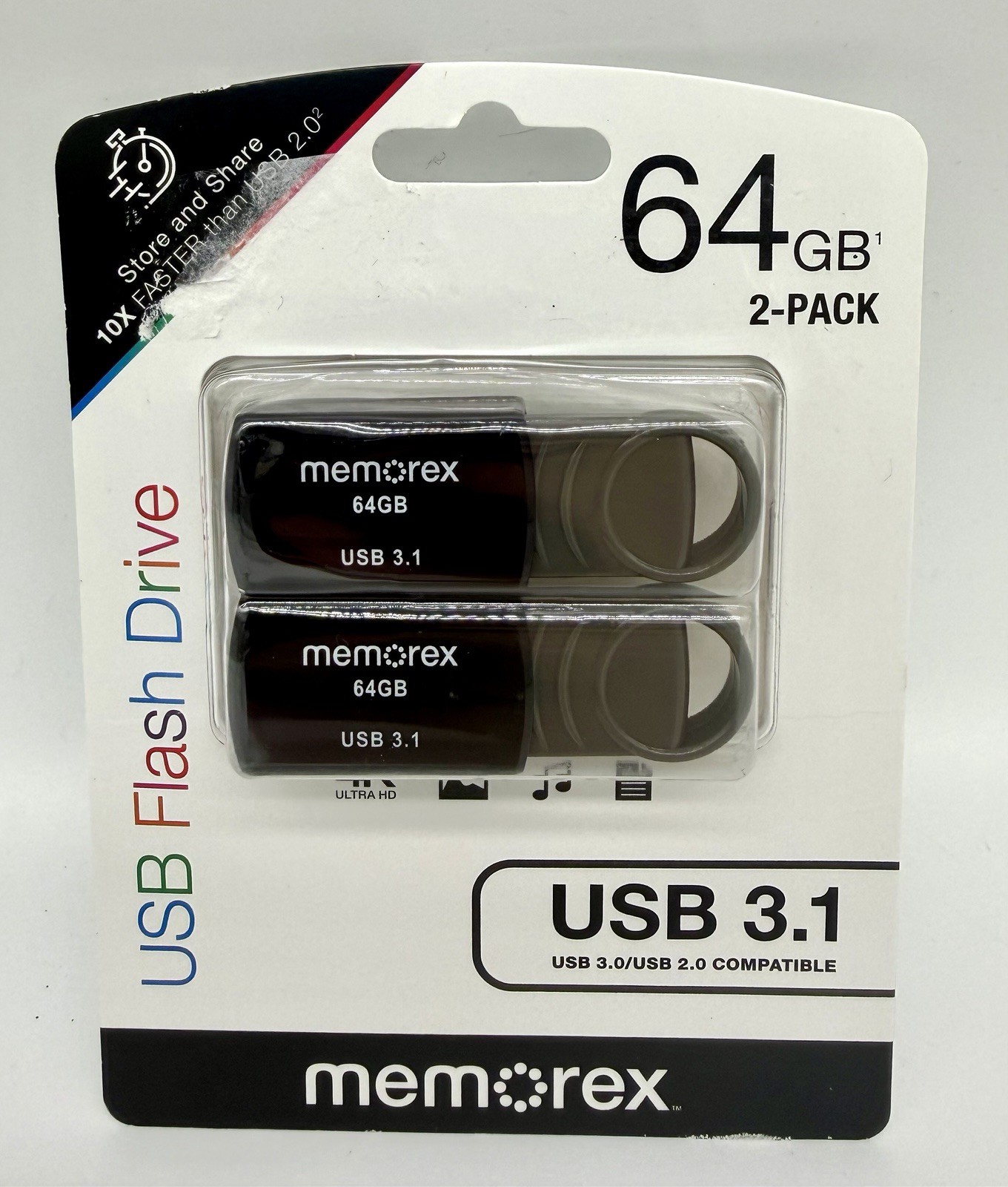 Memorex 64GB USB-3.1 4K Ultra HD USB Flash Drive 2 Pack Black