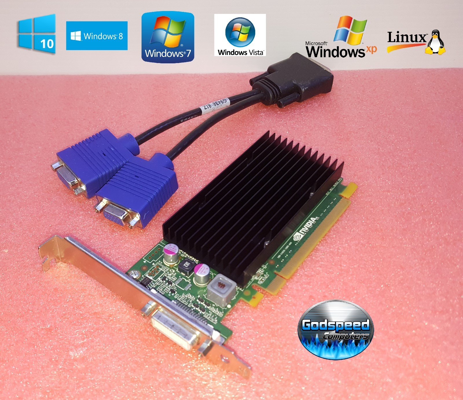 HP Compaq 8000 8100 Elite Tower NVIDIA NVS Dual VGA Monitor Video Card + Cable