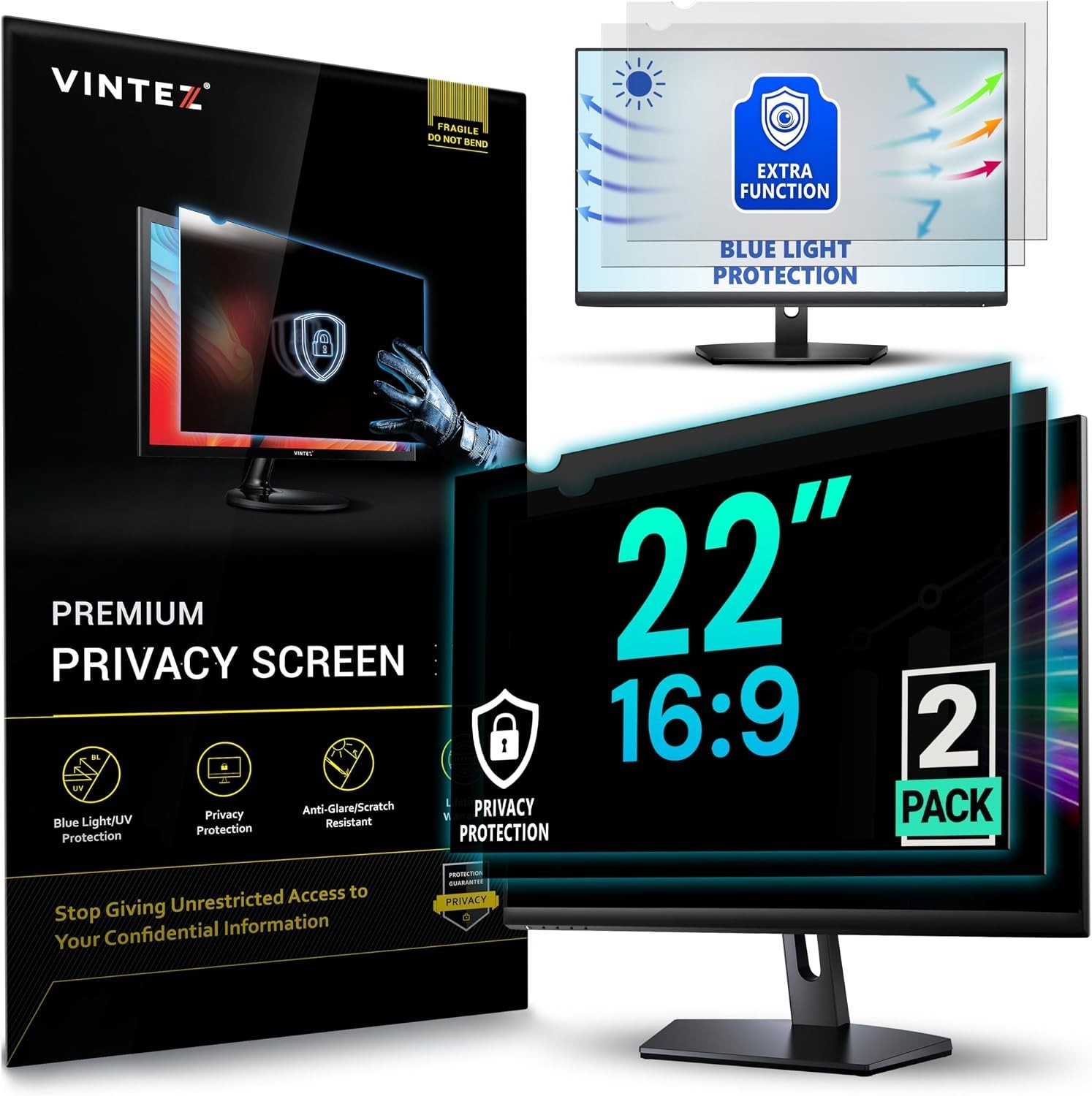 VINTEZ [2 Pack] 22 Inch 16:9 Privacy Screen for Computer Monitor and Laptop