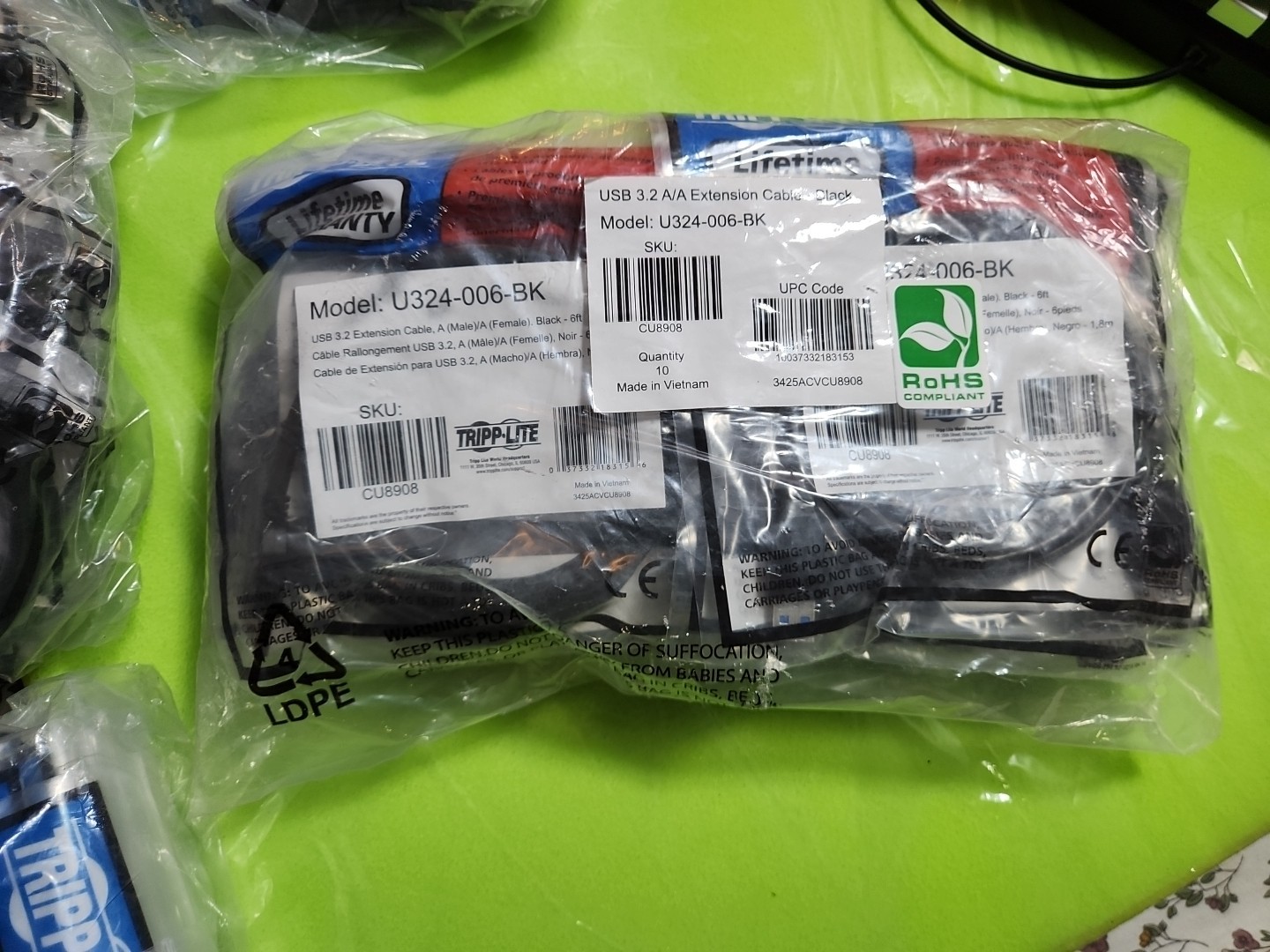 Tripp Lite 6' USB 3.0 Male to Female Extension Cable Black U324-006-BK.  10 pack