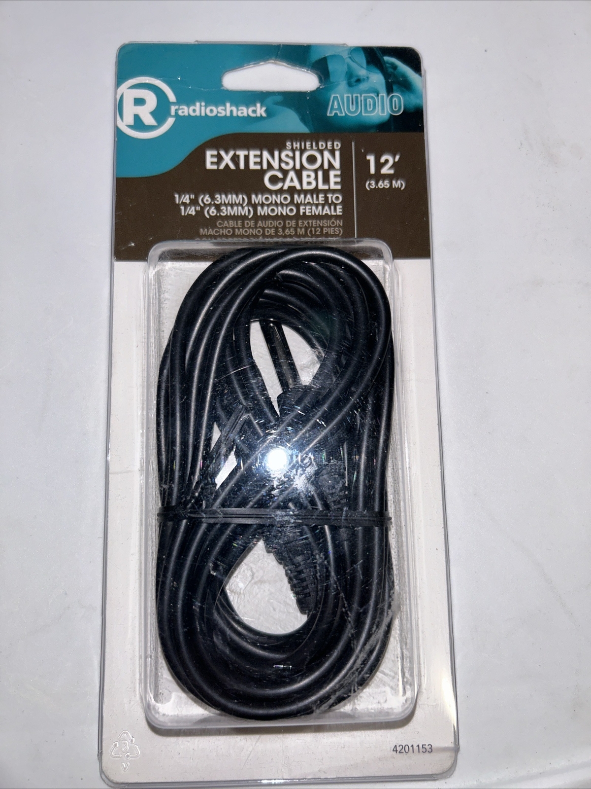 Radio Shack Shielded Extension Cable 1/4" Mono Male To 1/4" Mono Female 12' Ft