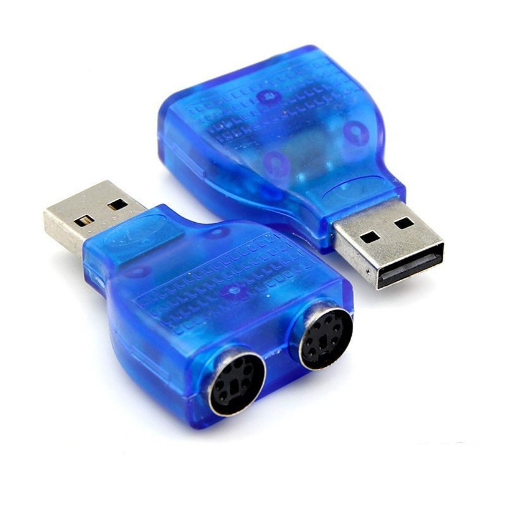 2PCS NEW For PS/2 Mouse Keyboard USB To Dual 2 PS2 PS/2 Converter Adapter Blue