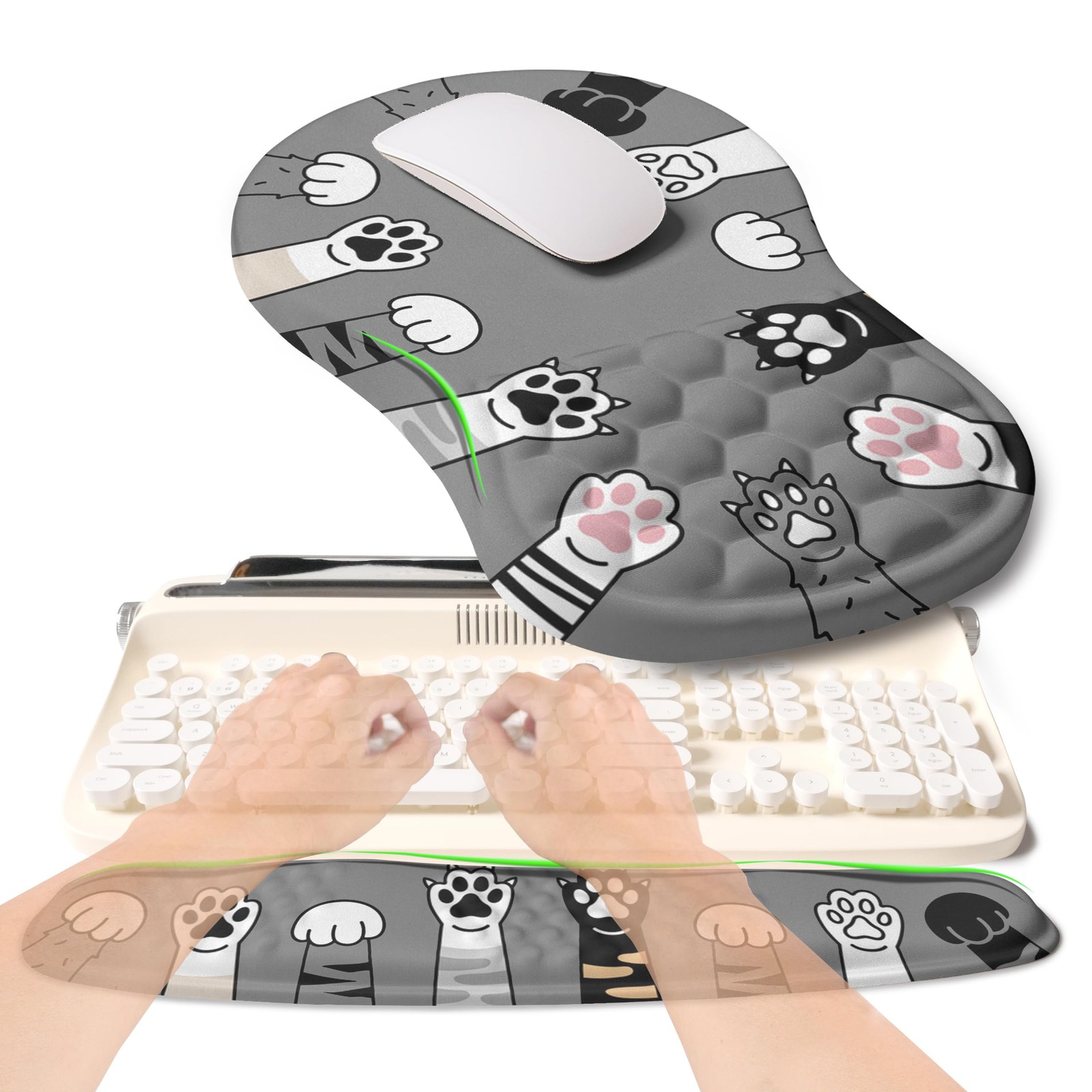 2-in-1 Ergonomic Set, Wave Rise Keyboard Wrist Rest and Massage Bulge Slope P...