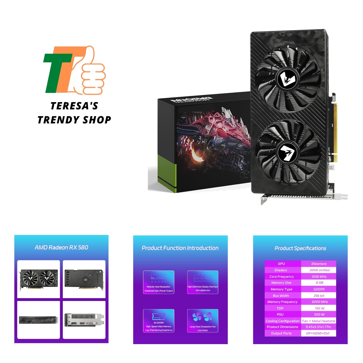 High-Performance AMD Radeon RX 580 8GB GDDR5 GPU - Perfect for Gamers & Creators