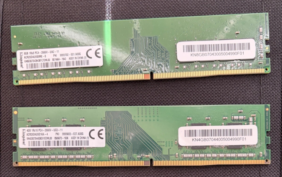 Kingston 12GB (8GB+4GB) DDR4 2666 PC4-21300 Desktop RAM 288-Pin (Tested)