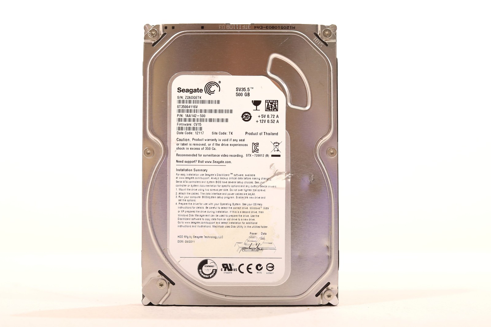 Seagate ST3500411SV 500GB 3.5" 3Gb/s 16MB 7.2K RPM SATA HDD P/N: 1AA142-500