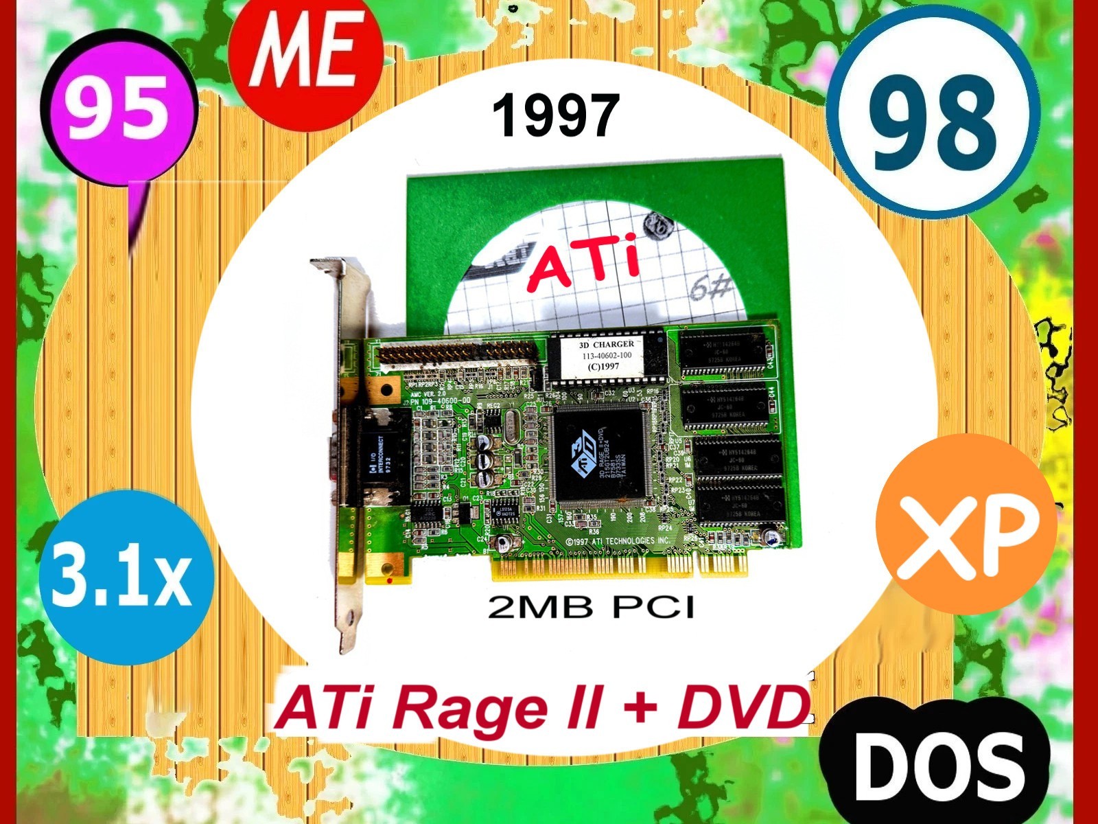 DOS Game PCI Video Card✔️3D Charger✔️ATi 3D RAGE II+DVD✔️Vintage 1997