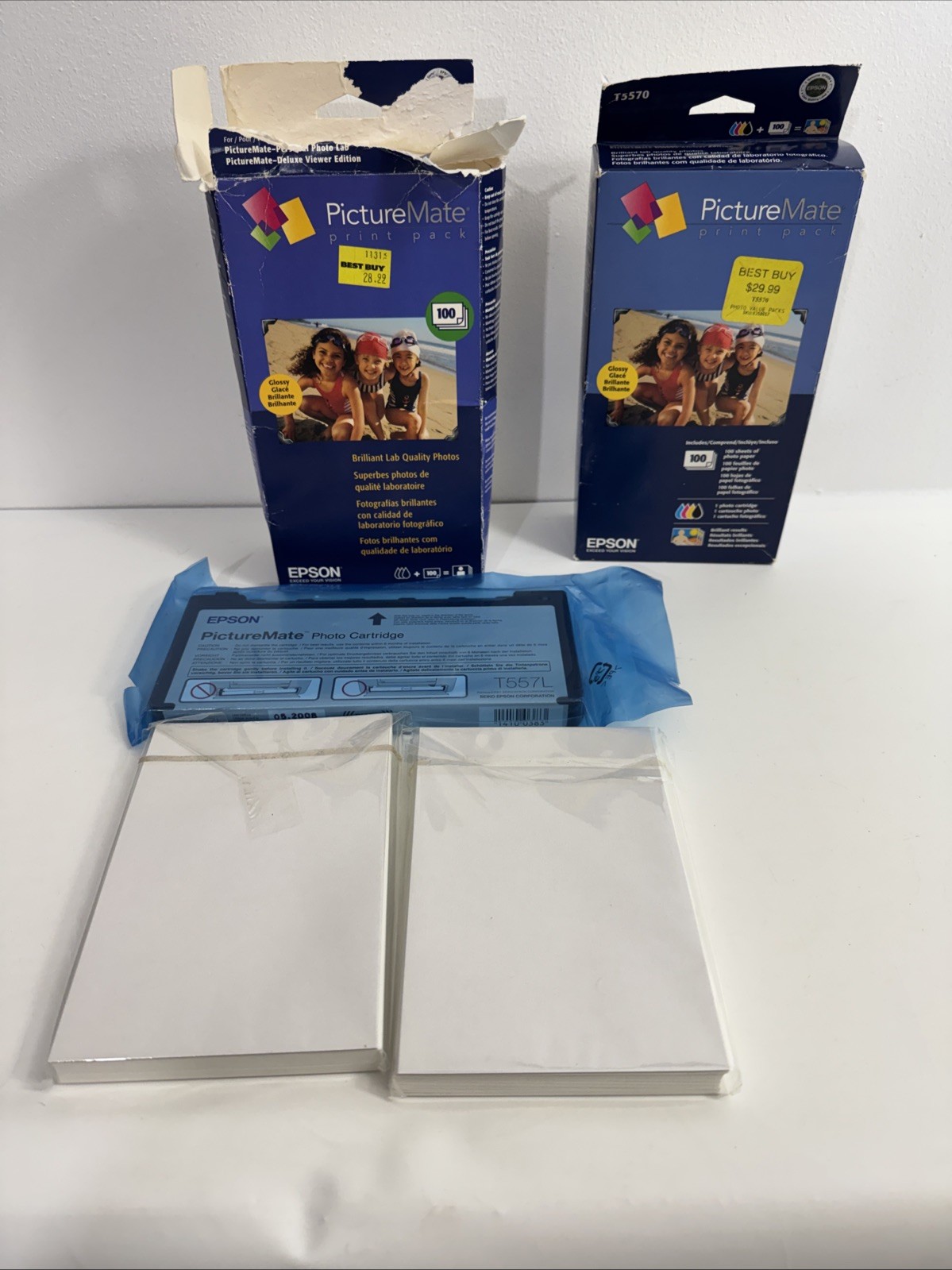 2 Pck Epson PictureMate Print Pack Cartridge 100 Photo Paper T5570 EXP 2008/2012