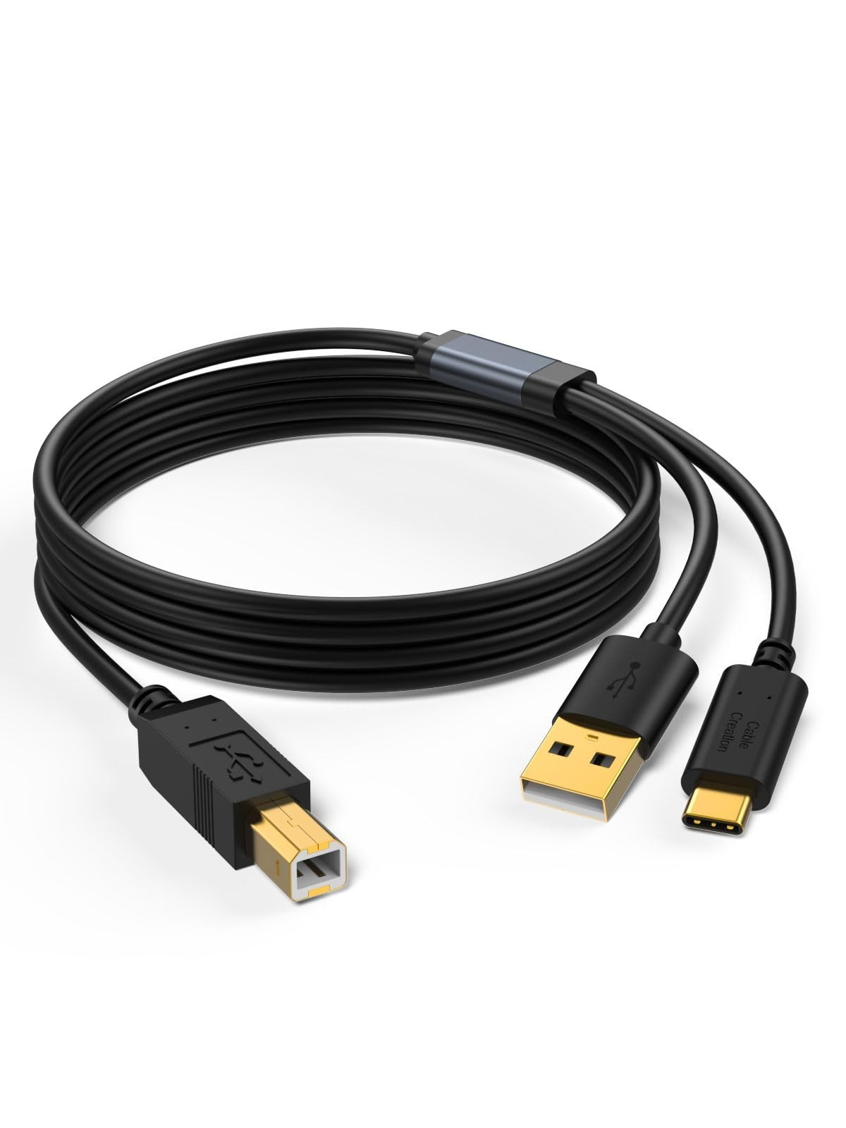 2 in 1 Printer Cable USB C/USB-A 5FT, USB B to C MIDI Connector for Printers