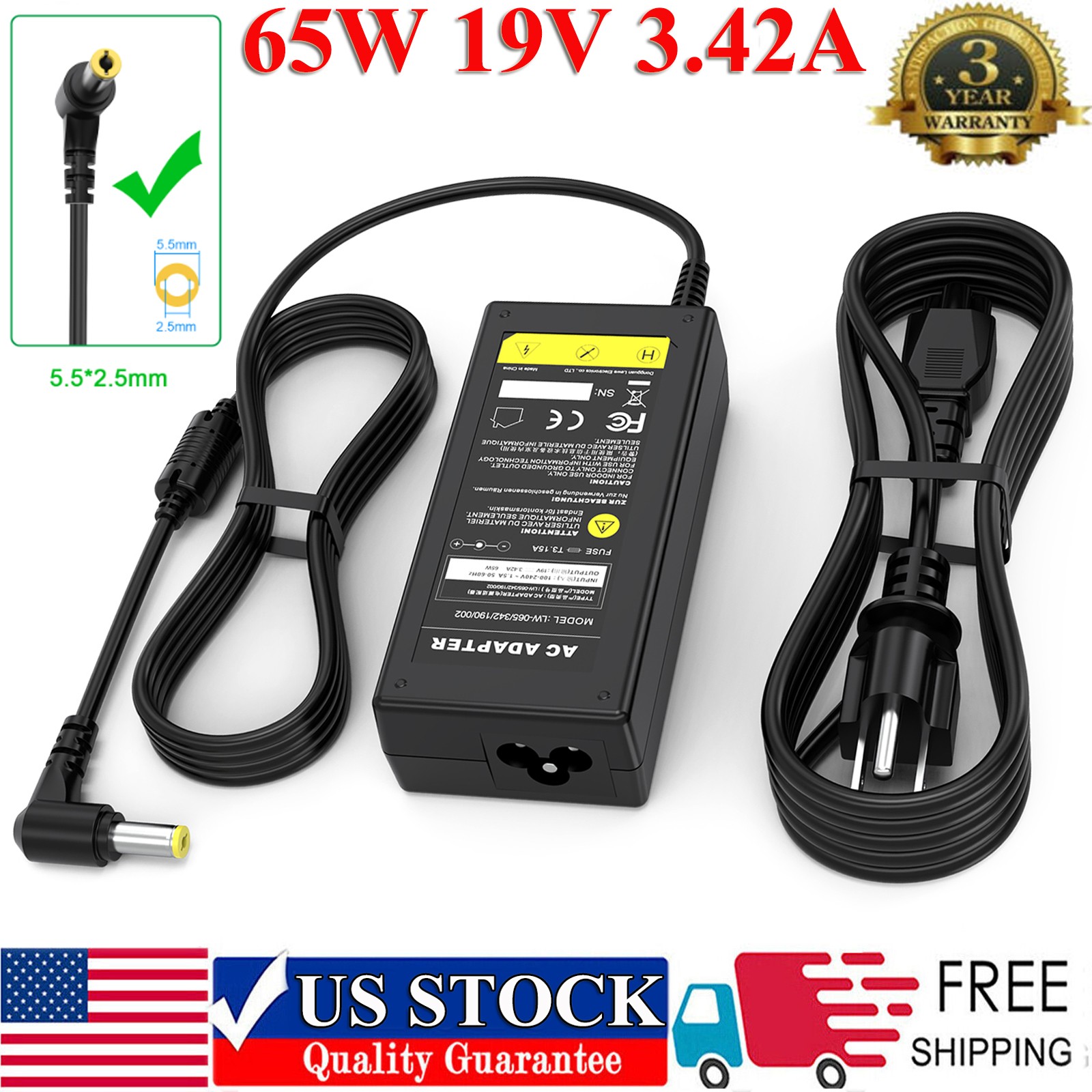 19V 3.42A 65W AC/DC Adapter charger power For ASUS R33030 N17908 V85 5.5*2.5MM F