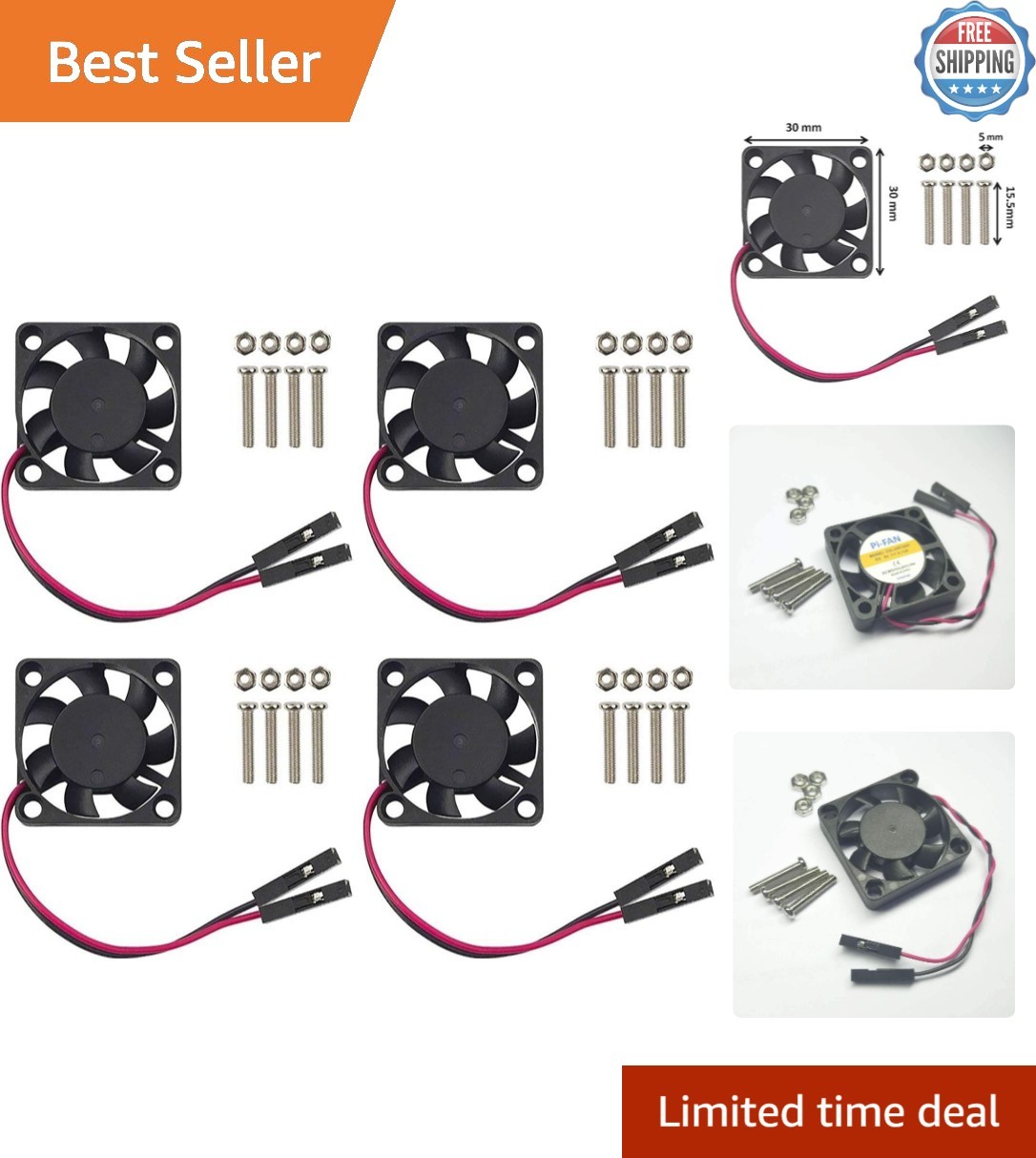 Durable 30mm Raspberry Pi DC Fan - Quiet Cooling for All Models - 4-Piece