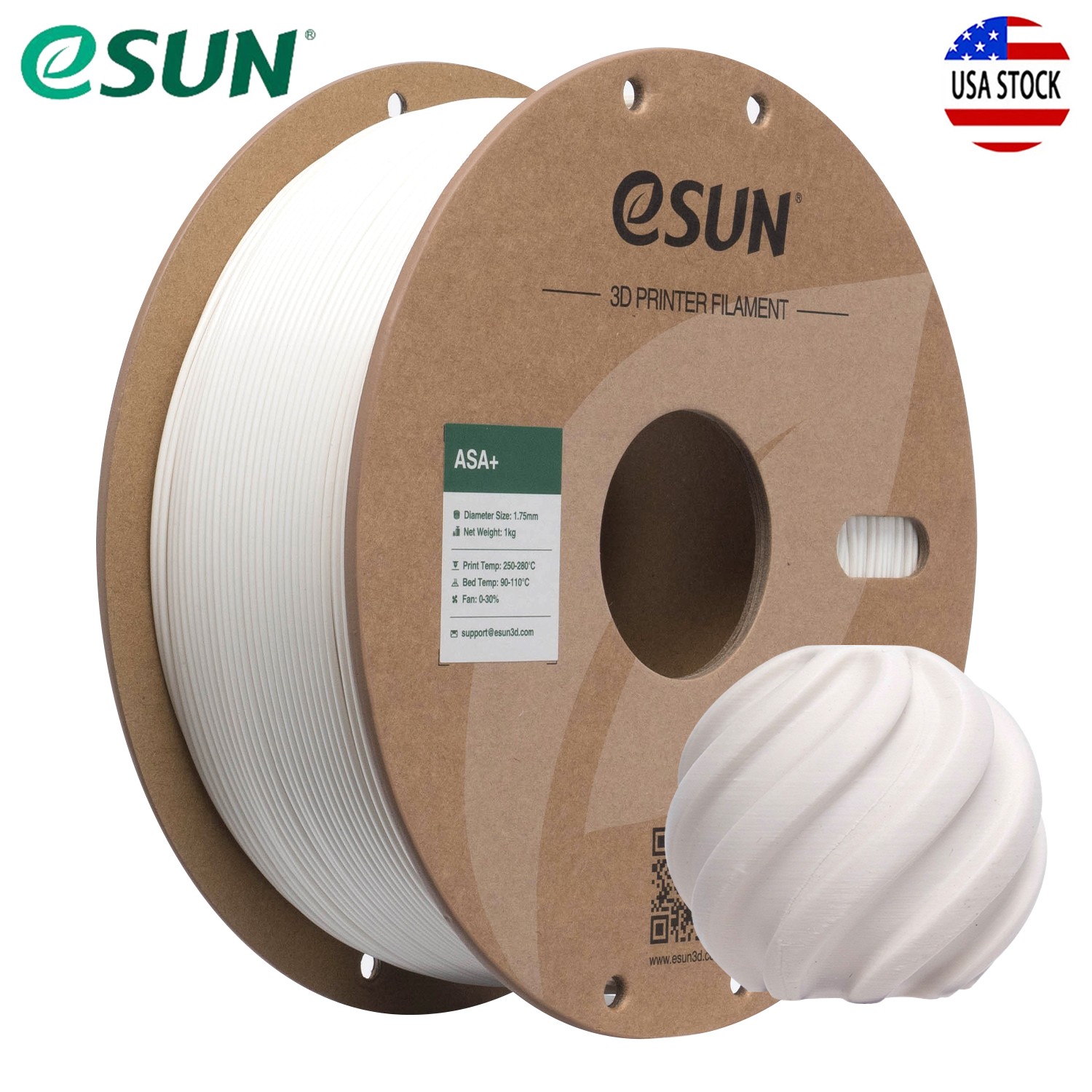 eSUN ASA+3D Printer Filament 1.75mm 1kg/Spool Warm White ASA Plus Filament Model