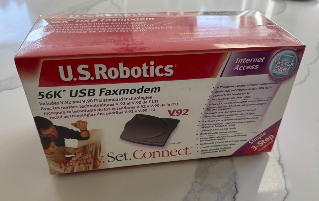 US ROBOTICS 5633A FAXMODEM USR265633A 56K V.90 WITH POWER SUPPLY MANUAL SOFTWARE