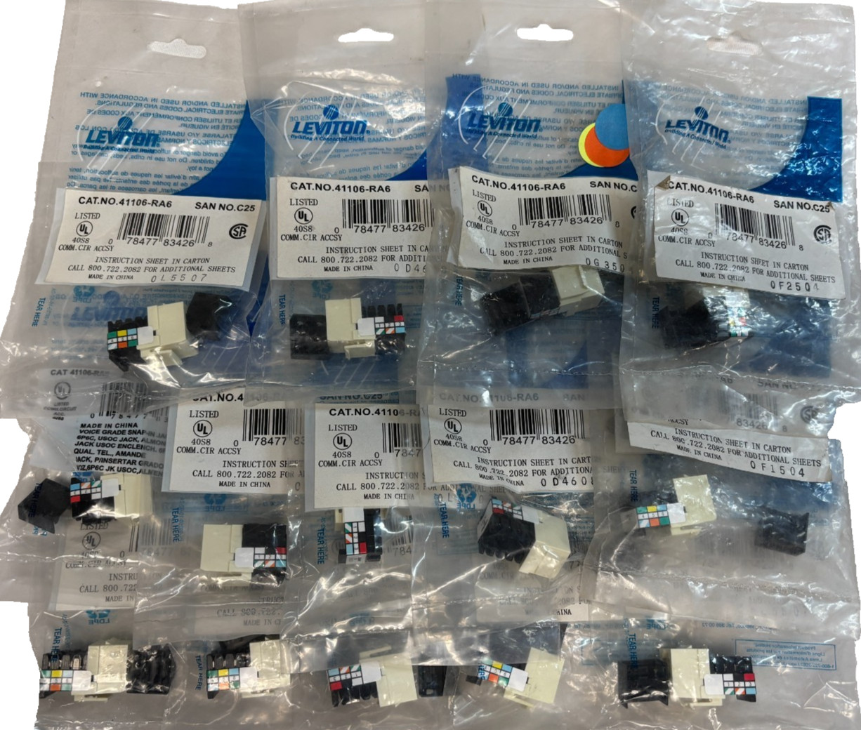 Leviton 41106-RA6, 6P6C Voice Grade QuickPort Connector - Almond - Lot of 14