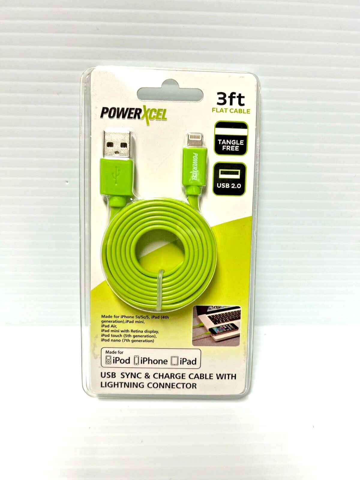 NEW PowerXcel  USB to Lightning Sync & Charge Cable GREEN 3 Ft. With Free Gift