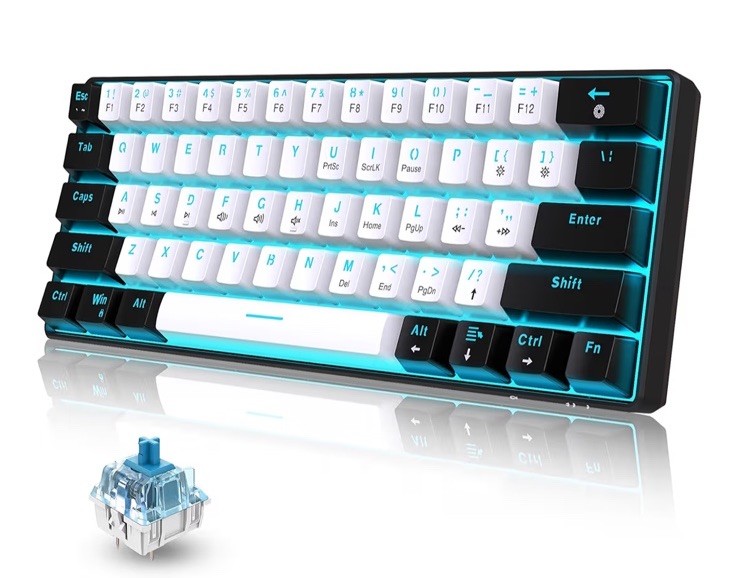Snpurdiri 60% Wired Mechanical Keyboard 61-Key Backlit Black/White