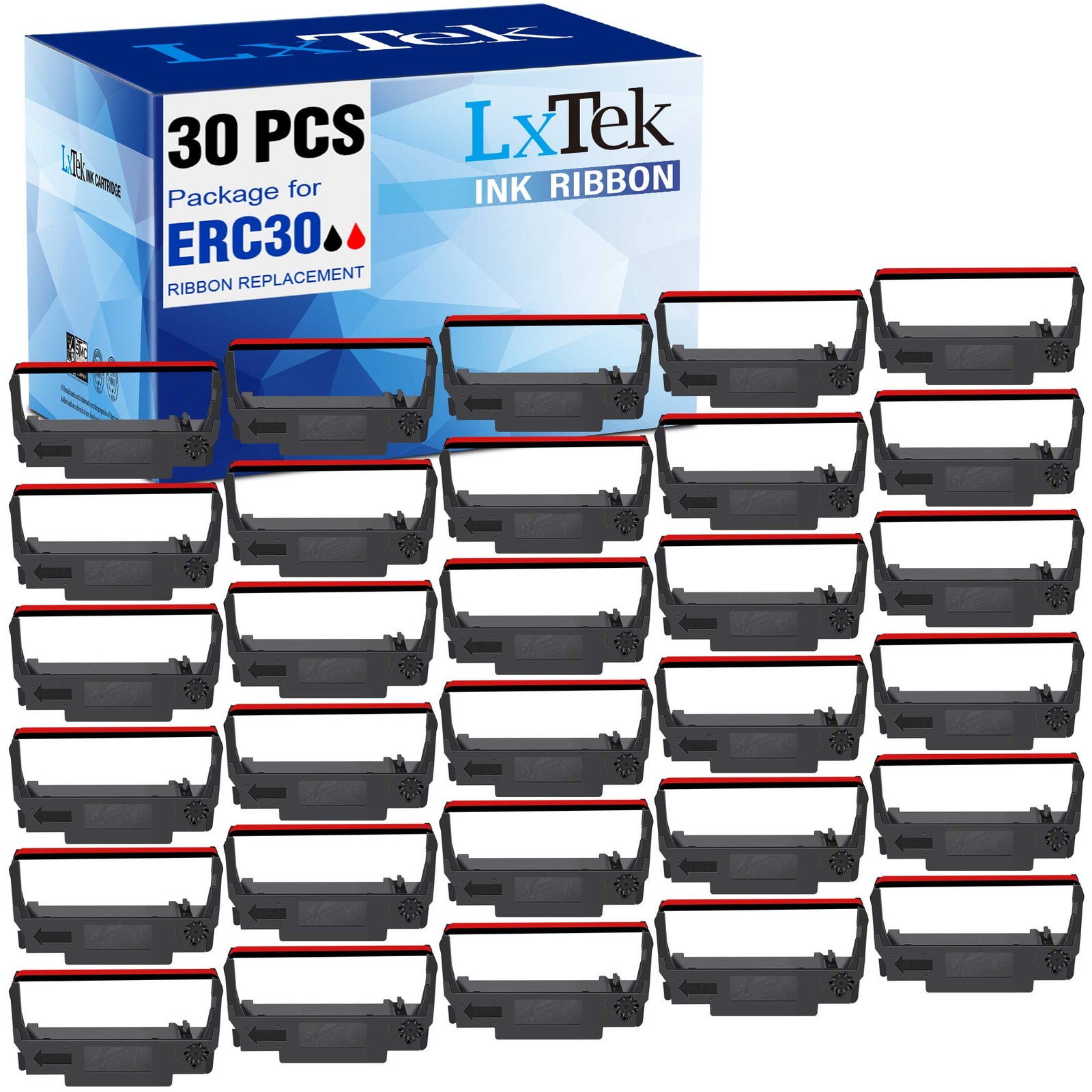 LxTek 30 Pack Compatible ERC30 Ribbon Replacement for ERC-30, ERC 30 34 38 B/...