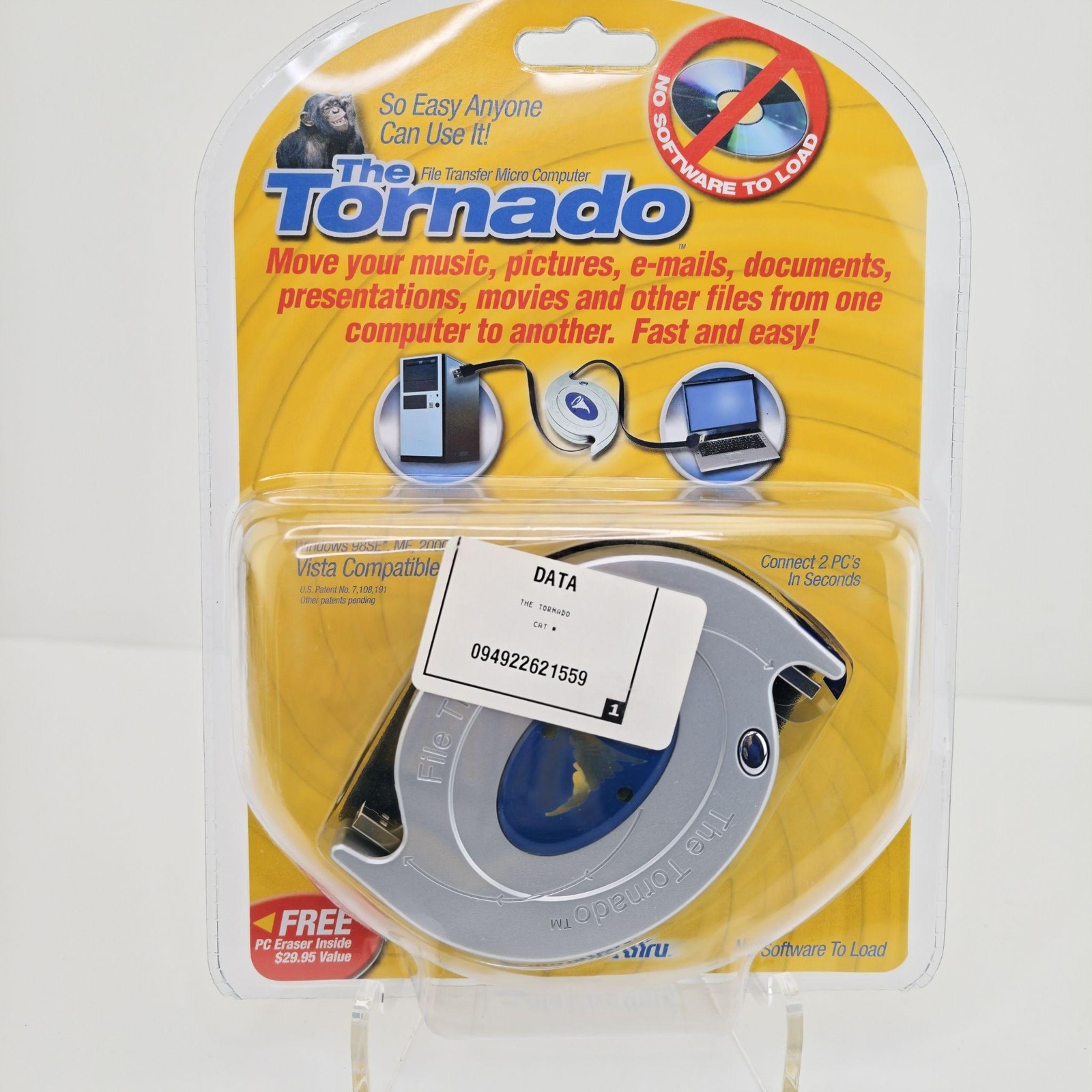 The Tornado File Transfer USB Cable Retractable Silver PC To PC NEW SEALED