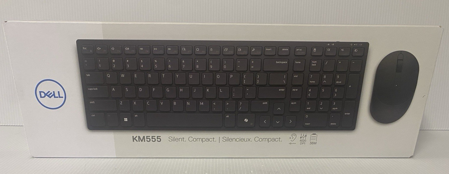NEW Dell KM555 Black US Silent Compact Keyboard & Mouse - Wireless | P/N 0YFCW8