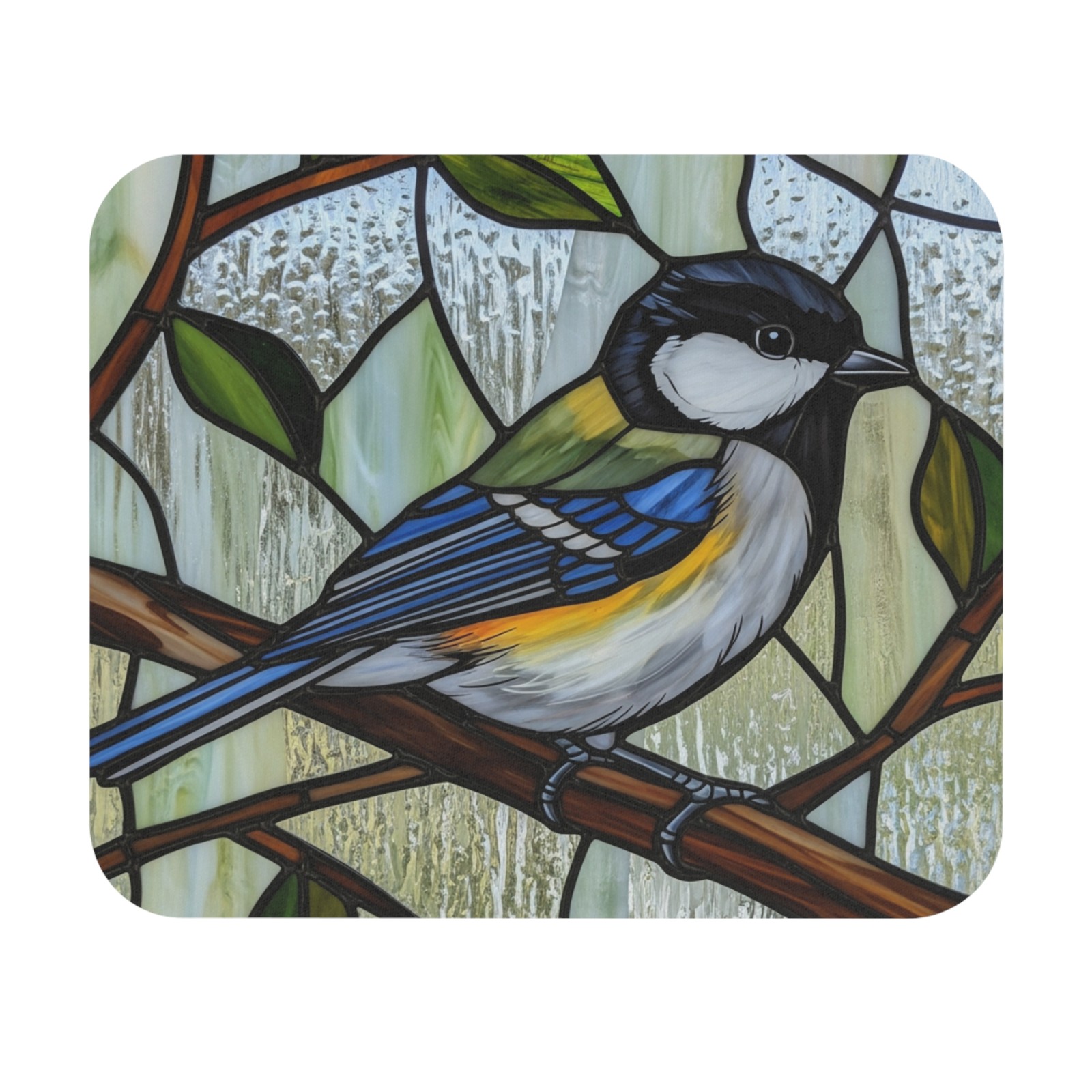 Chickadee Mouse Pad bird watcher avian desk office stained glass look USA gift
