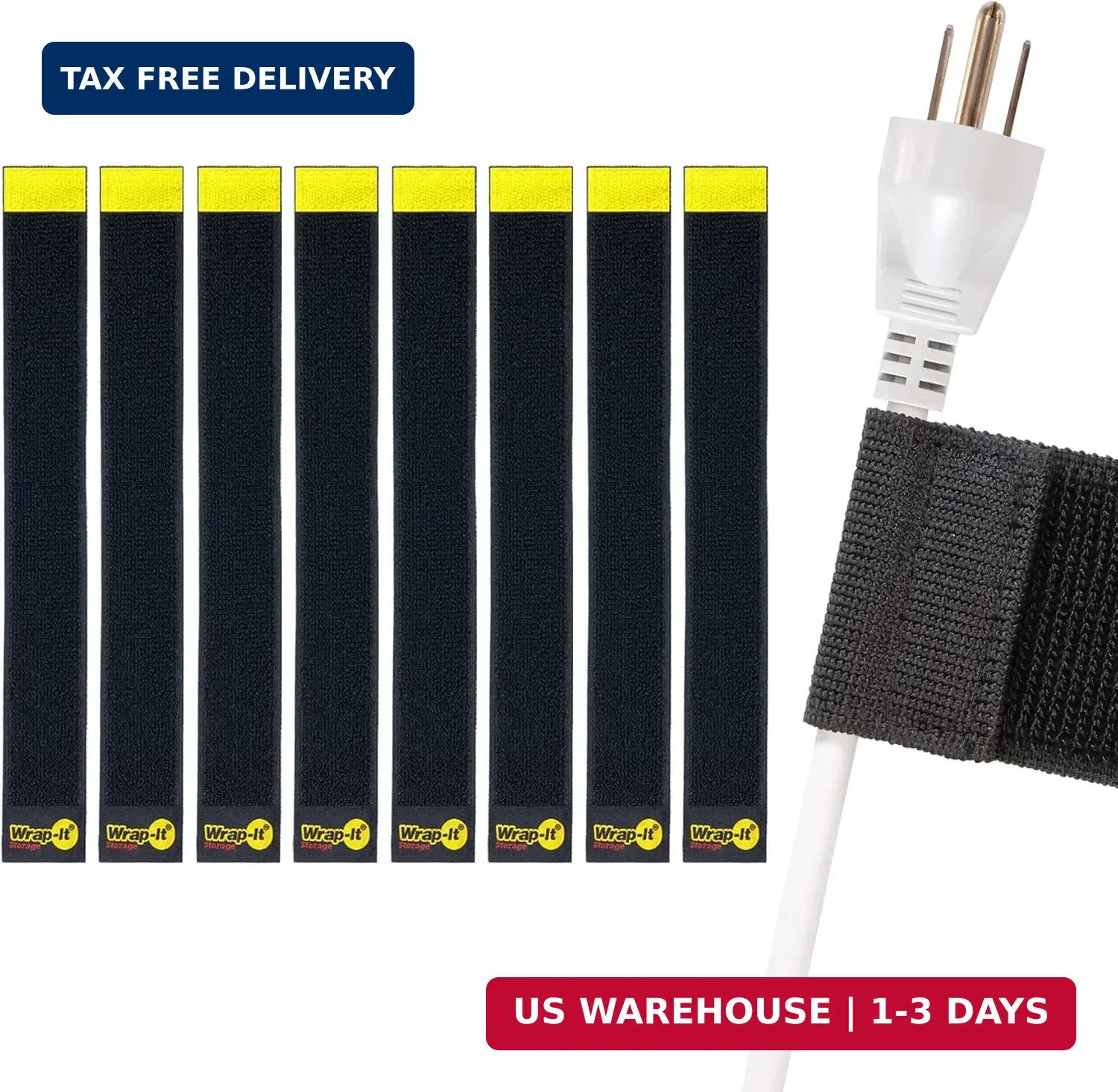 Selfie Straps by Wrap-It Storage, 12-inch (8-Pack), Black - Stretchy Hook and Lo