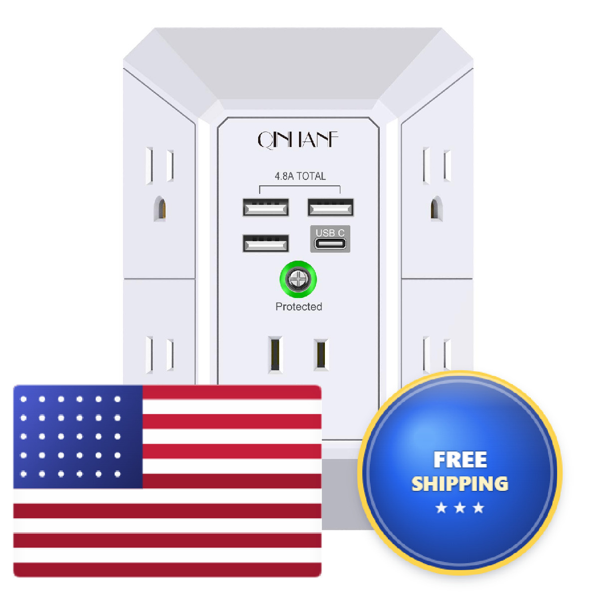 Wall Charger Surge Protector Qinlianf 5 Outlet Extender 4 Usb Charging Ports