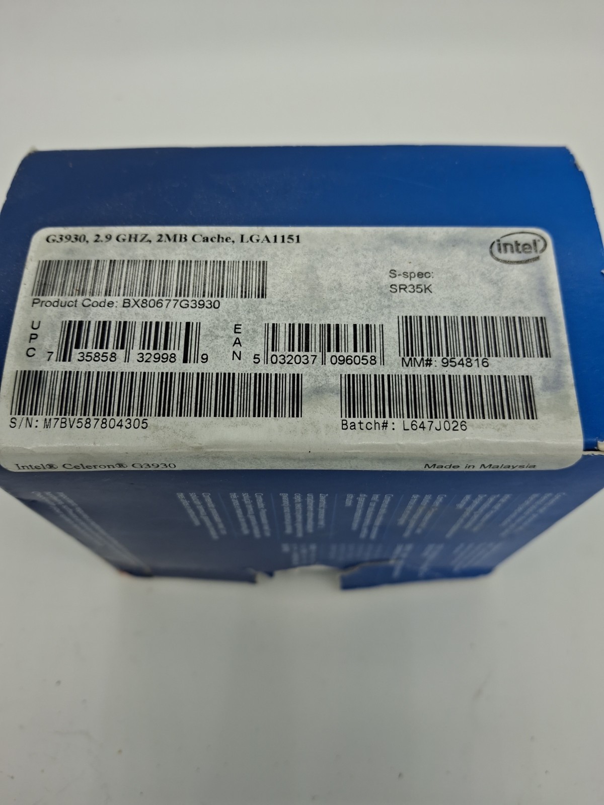 Intel Celeron G3930 Desktop Processor CPU - LGA 1151 Socket Type