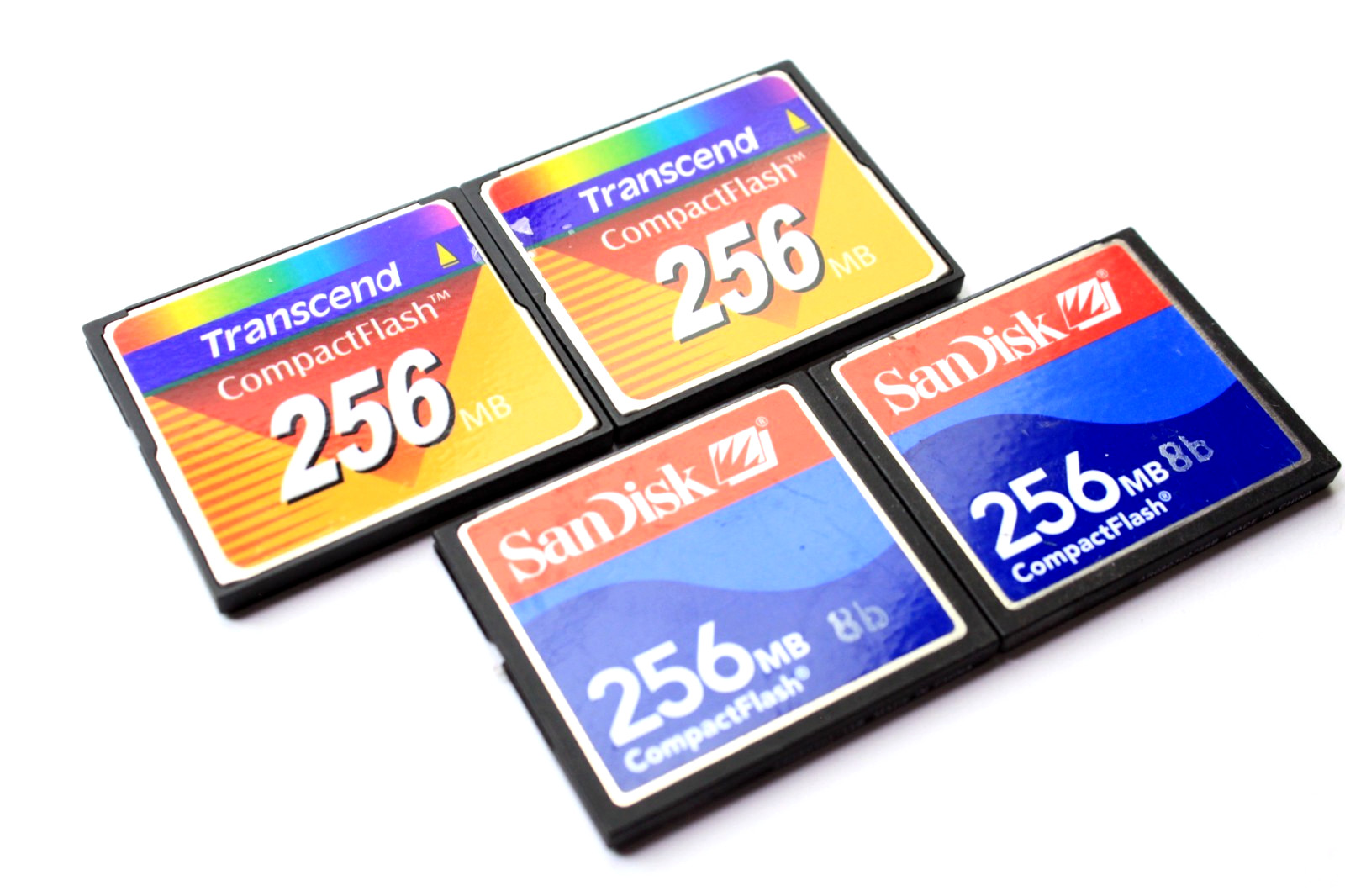 Lot of 4 CompactFlash 256MB Memory Cards 2 SanDisk & 2 Transcend Working