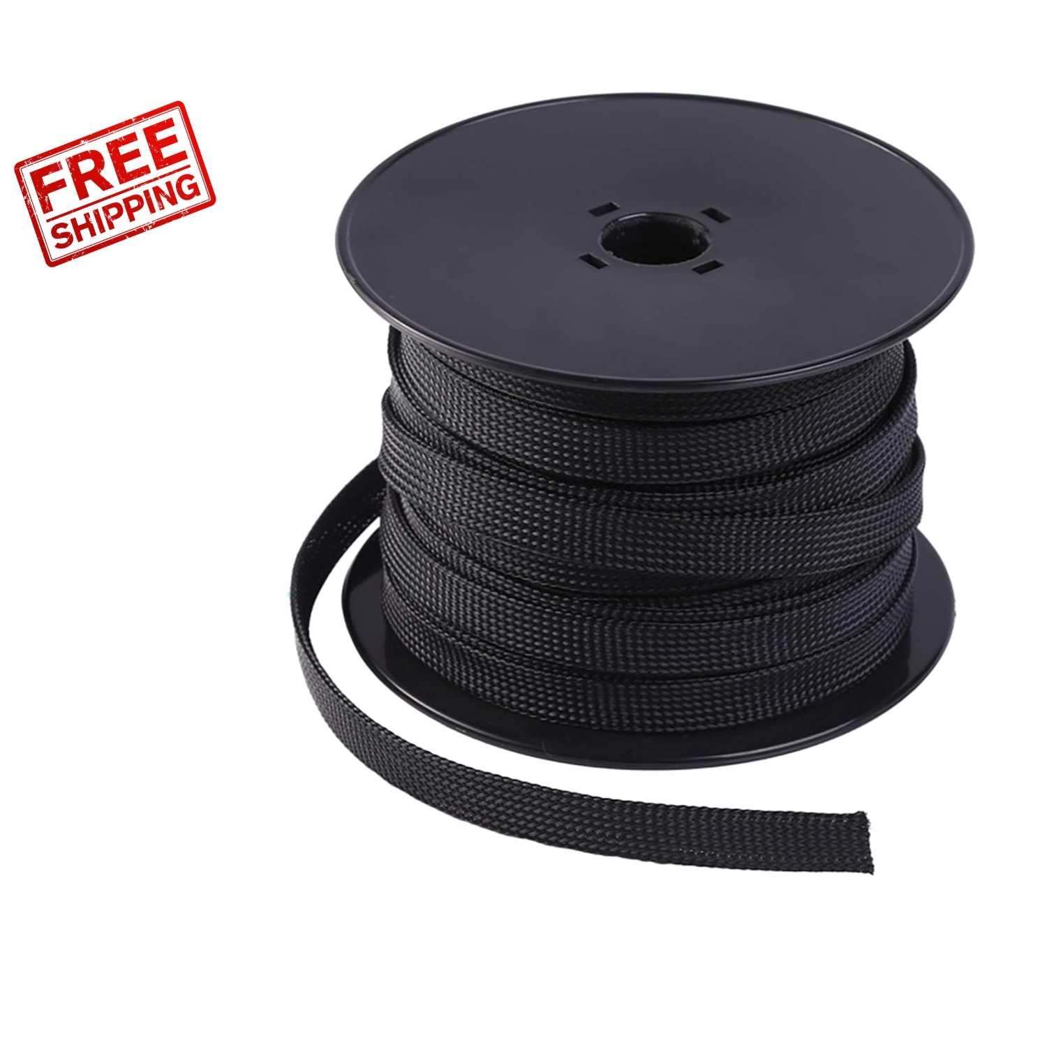 50ft PET Expandable Braided Cable Sleeve - Black Wire Protection & Management