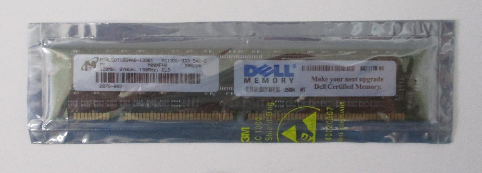 DELL Certified Memory; 128MB, PC133U; 133MHz; SYNCH; CL3; New In Static Plastic