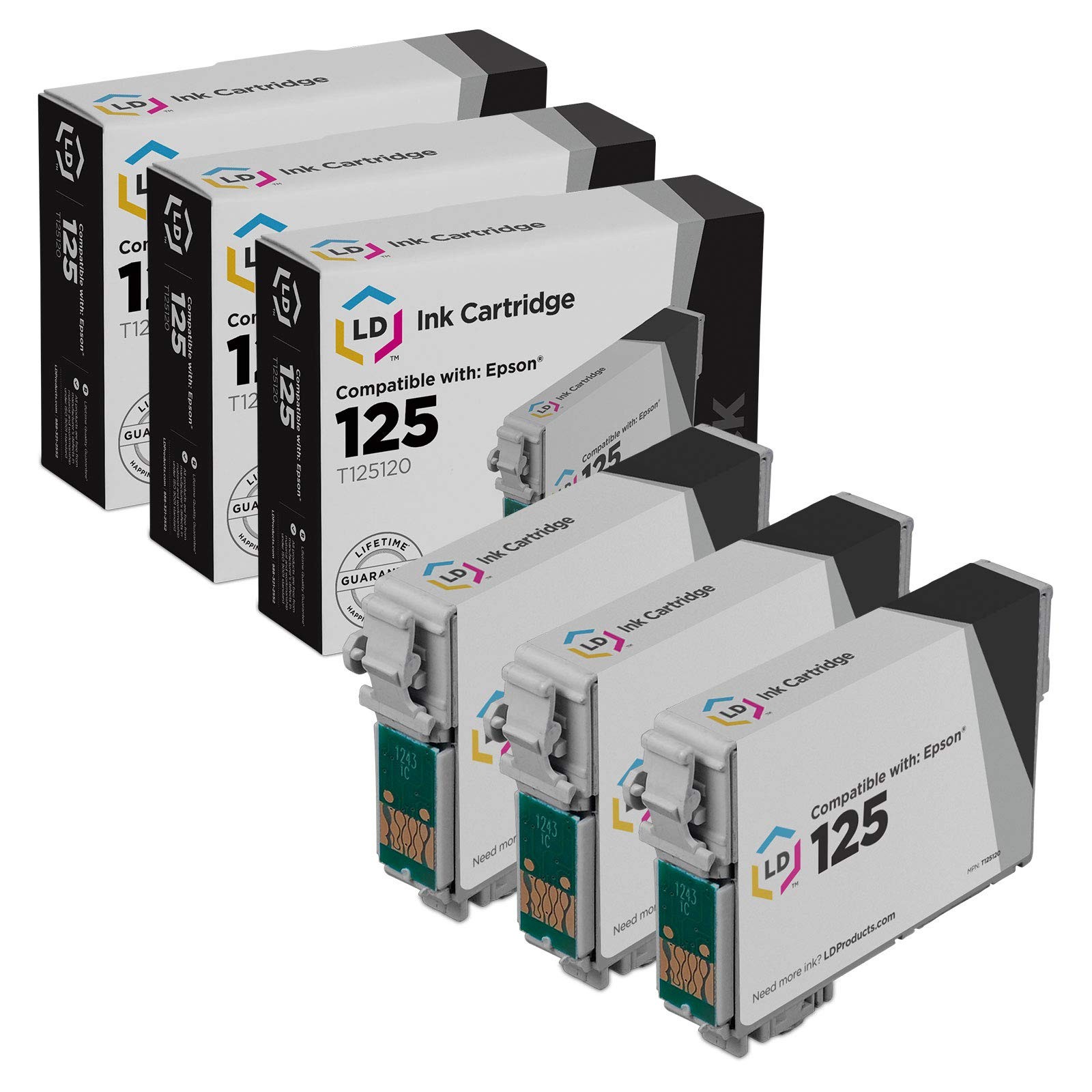 Reman Ink Cartridge Replacement for Epson 125 ( Black , 3-Pack )